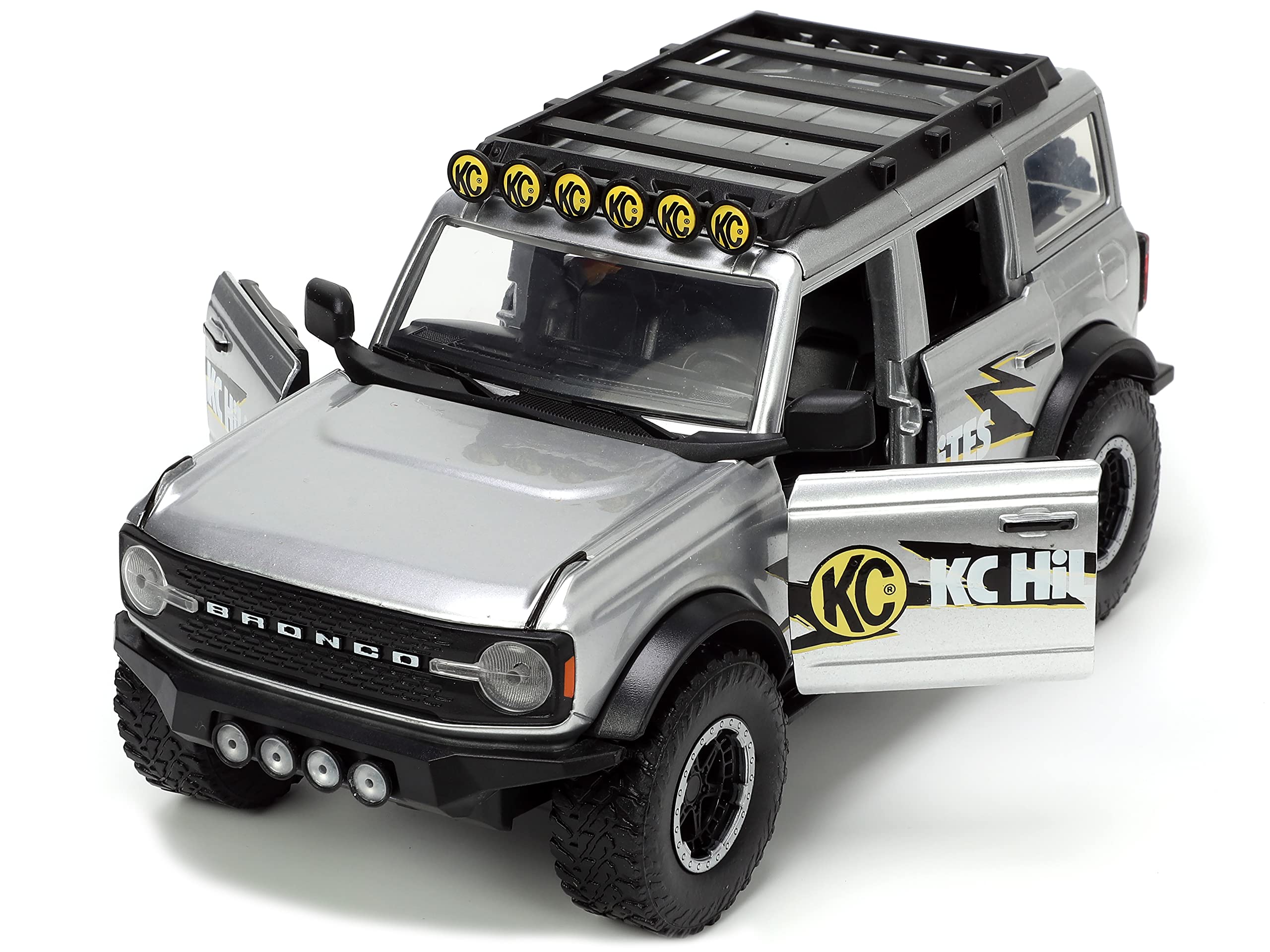 2021 Ford Bronco 1:24 Scale Die-Cast Model Car - Gray with Tire Rack | Collectible Toy for Kids & Adults | Perfect for Display, Gifts, and Play Scenes