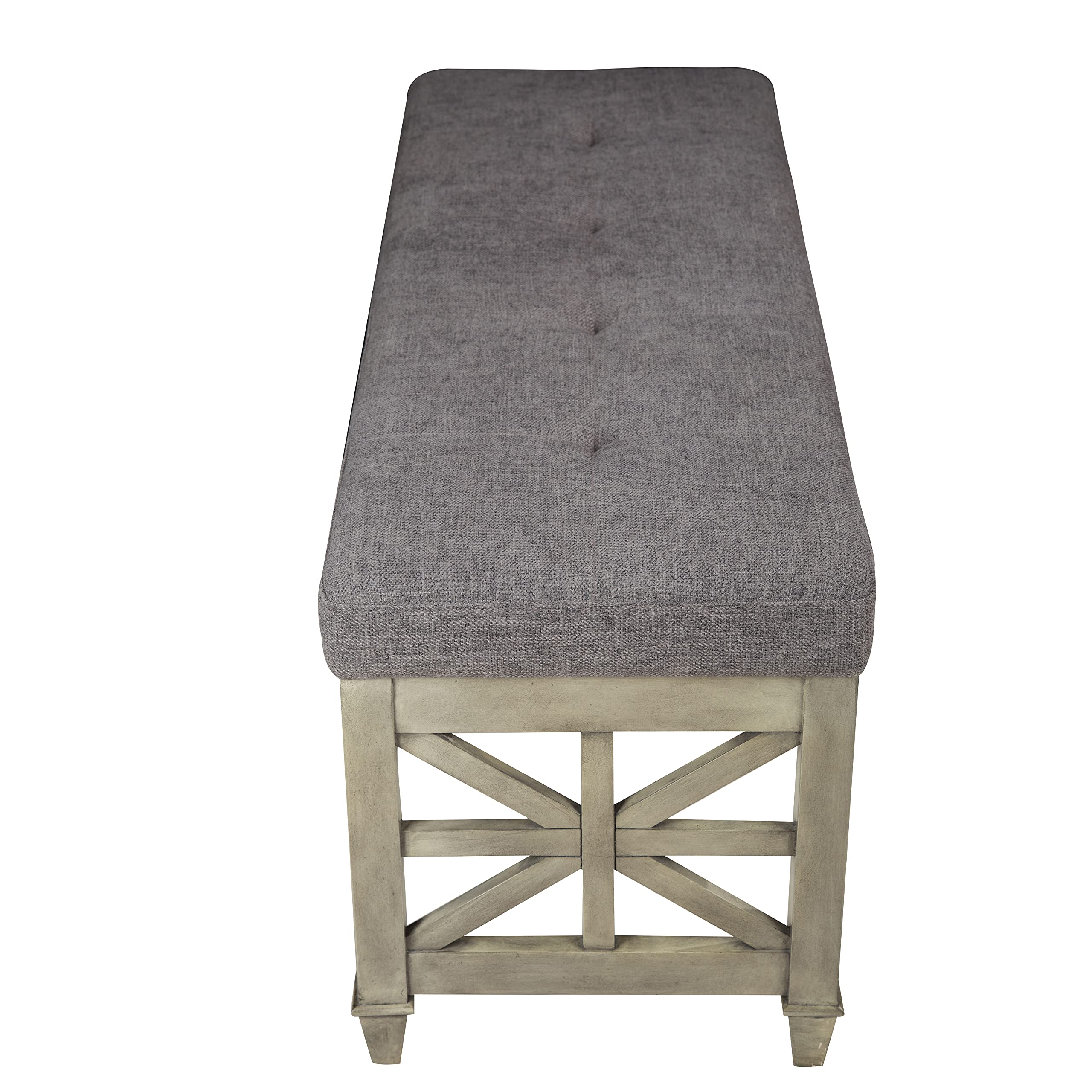 Dark Grey Upholstered Dining Bench with Tufted Seat & X-Shape Solid Wood Legs - Traditional 2-3 Seater Fabric Bench for Dining Room, Living Room, Bedroom or Hallway - Perfect for Family Gatherings, Home Decor & Compact Spaces