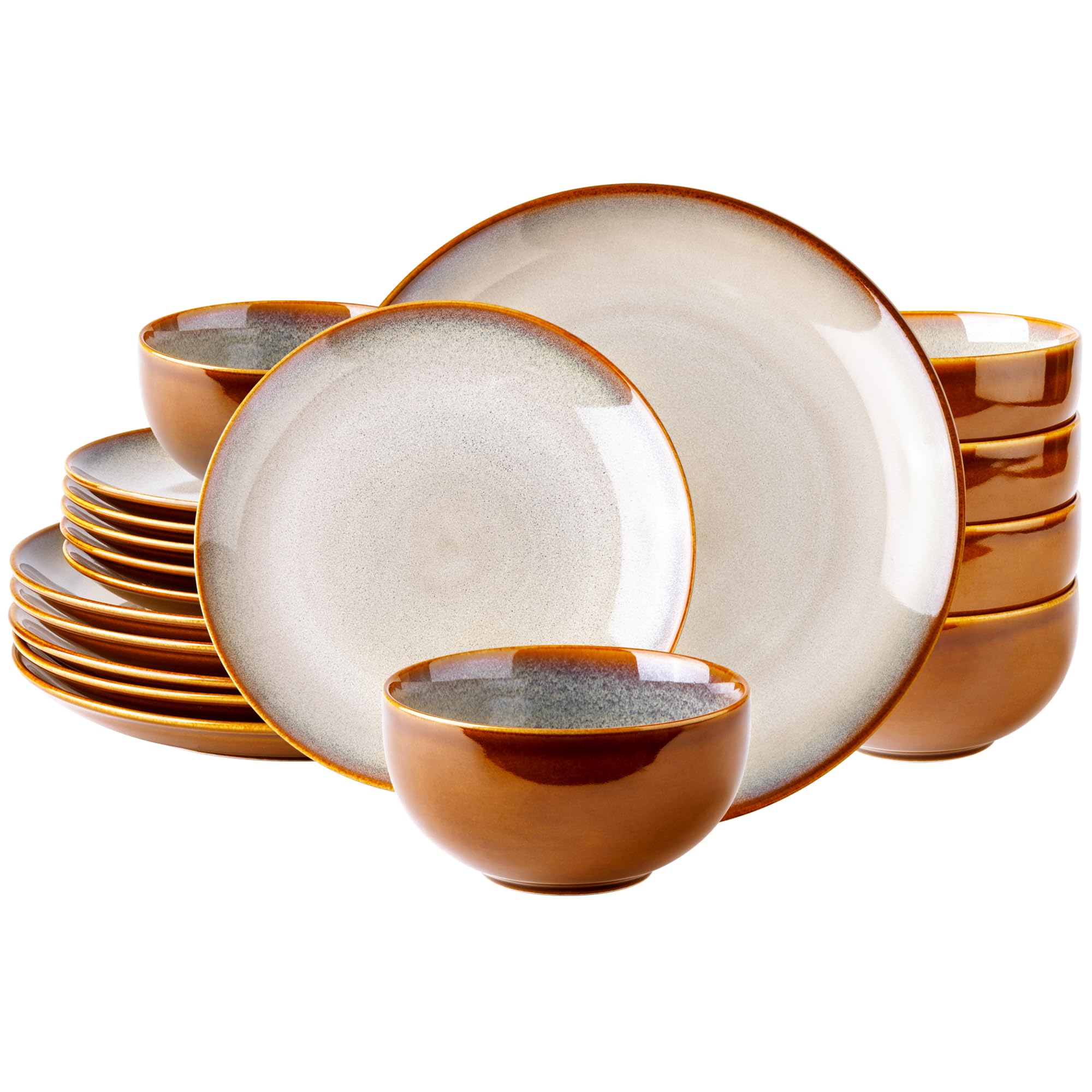 LeRatio 18-Piece Ceramic Dinnerware Set for 6 - Handmade Reactive Glaze Plates & Bowls, Chip & Scratch Resistant | Oven, Dishwasher & Microwave Safe - Perfect for Family Dinners, Entertaining Guests & Everyday Use (Khaki)