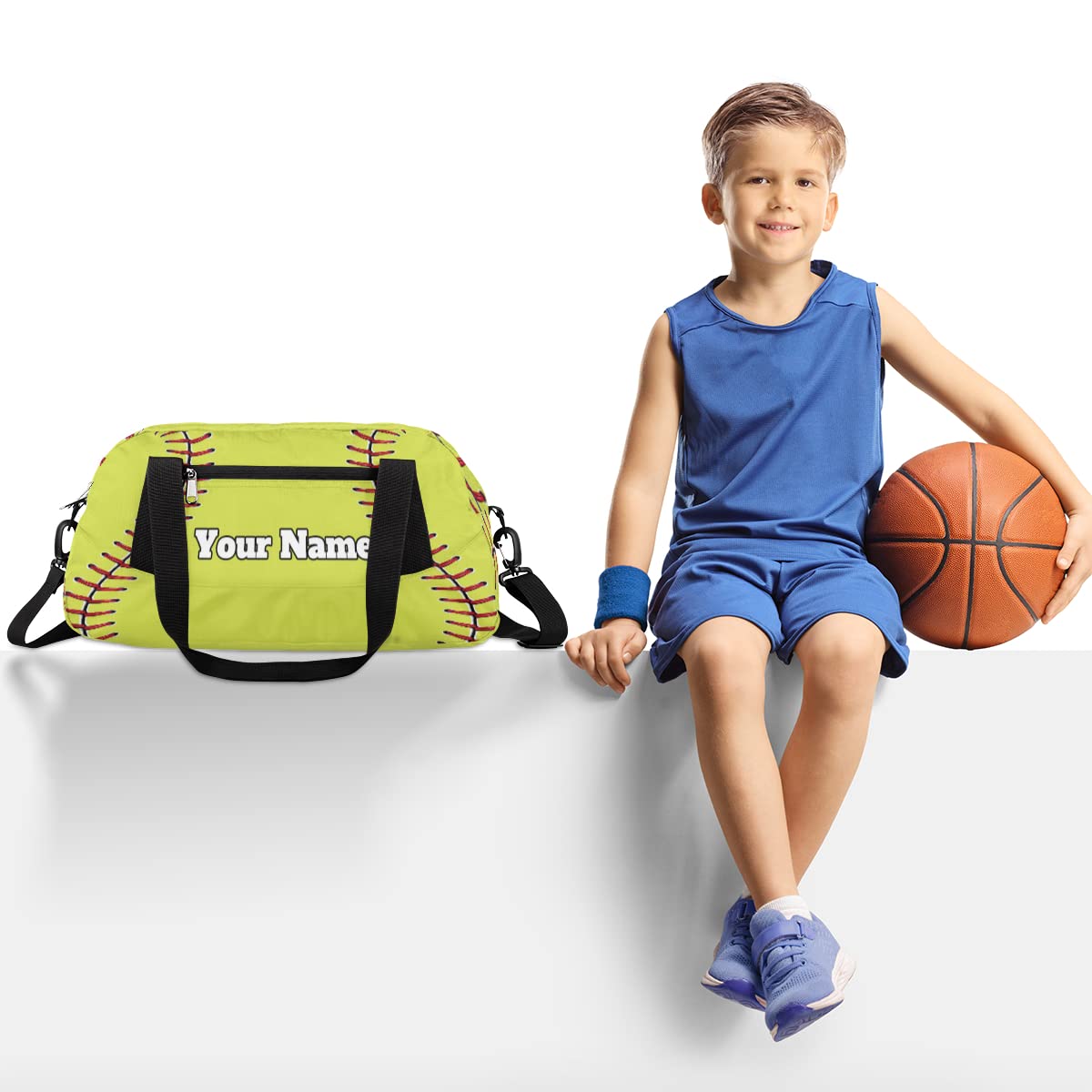 Personalized Name Baseball & Softball Duffle Bag - Custom Text Gym Bag for Kids & Teens - Waterproof Sports Overnight Weekender for Travel, Practice, School & Camp (Boys & Girls)