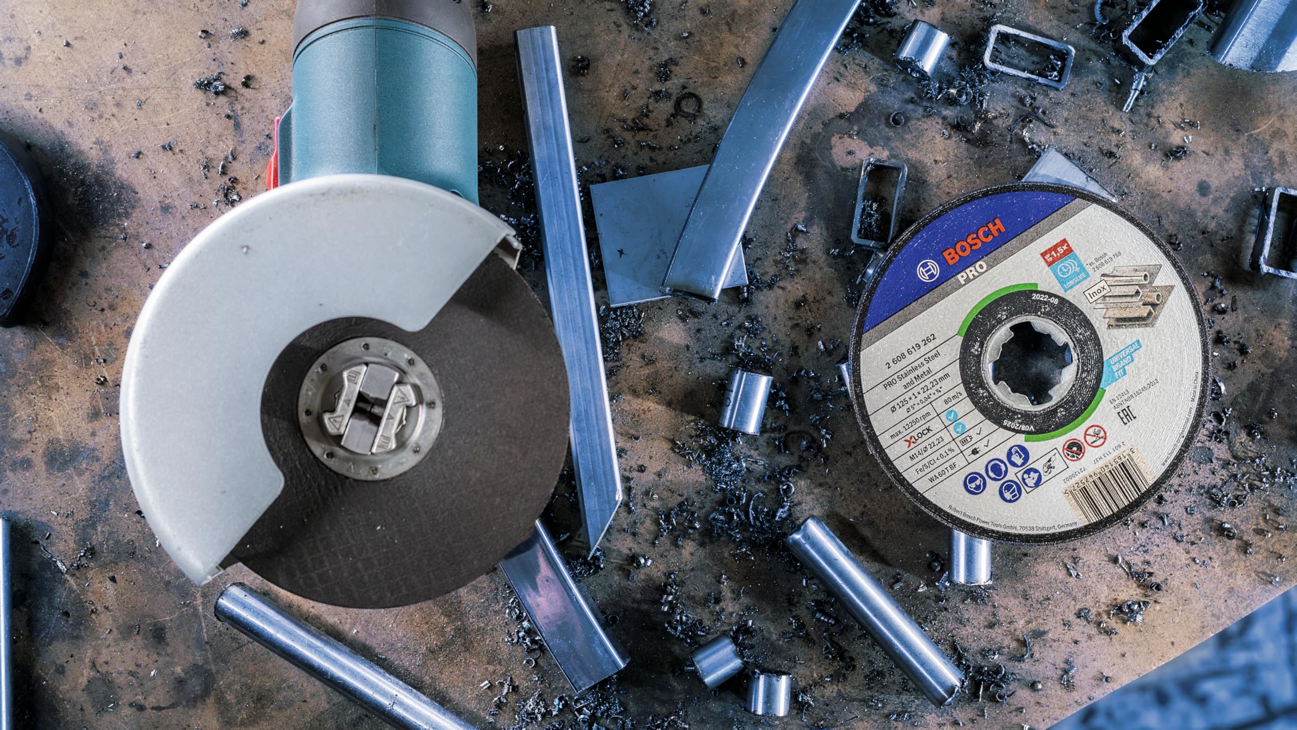Bosch Professional X-LOCK Stainless Steel Cutting Disc - 125mm Diameter, 1mm Thickness, 22.23mm Arbor - Angle Grinder Accessory for Metalworking & DIY Projects