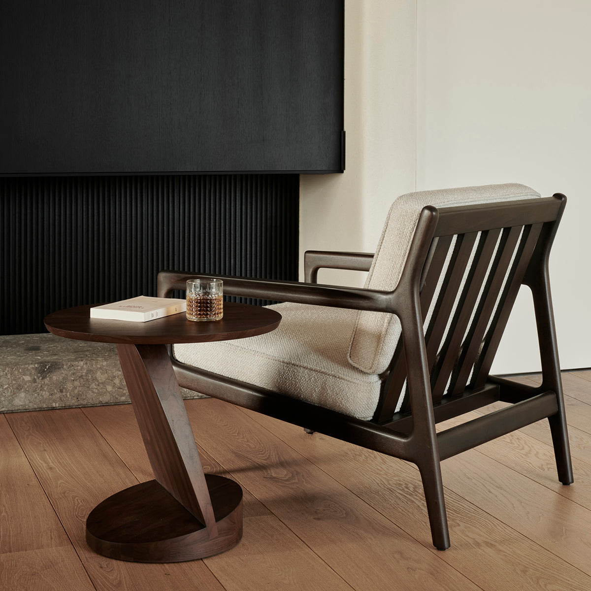 Jack Fabric Lounge Chair - Mahogany Dark Brown & Ivory Upholstery - Comfortable Modern Accent Chair for Living Room, Bedroom, or Office
