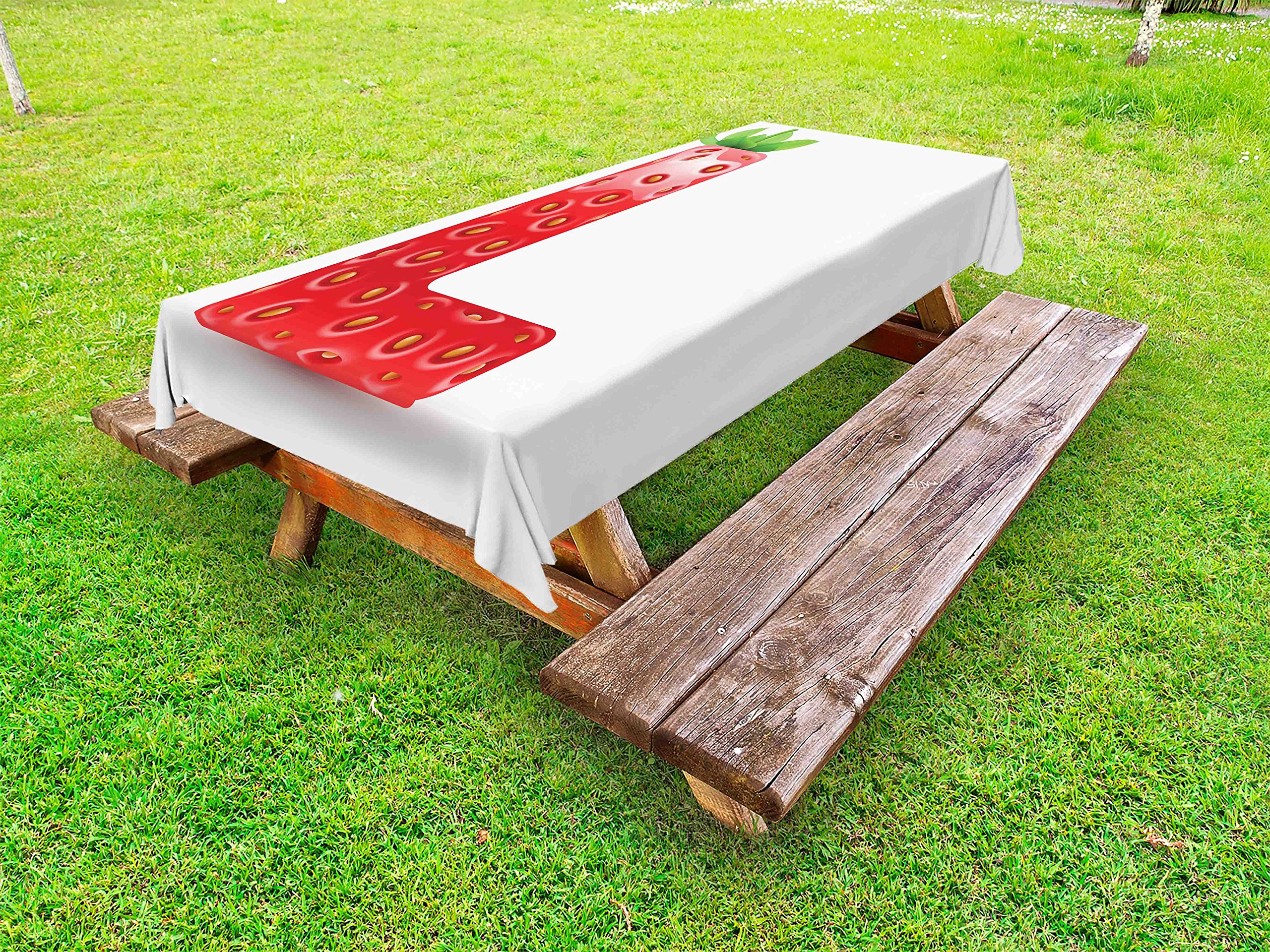 Ambesonne Letter L Outdoor Tablecloth - Juicy Ripe Strawberry Shaped Letter L Design for Boys & Girls, Washable Picnic Table Cover, 58x84 Inches, Vermilion Green Orange - Perfect for Outdoor Parties, BBQs, Picnics & Decorative Dining