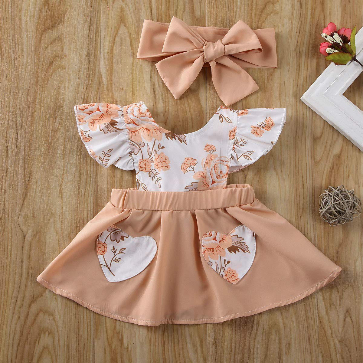 KIDSA Infant Baby Girl Floral Dress - Ruffled Sleeve Backless Summer Outfit with Headband | Perfect for Photoshoots, Parties & Beach Vacations