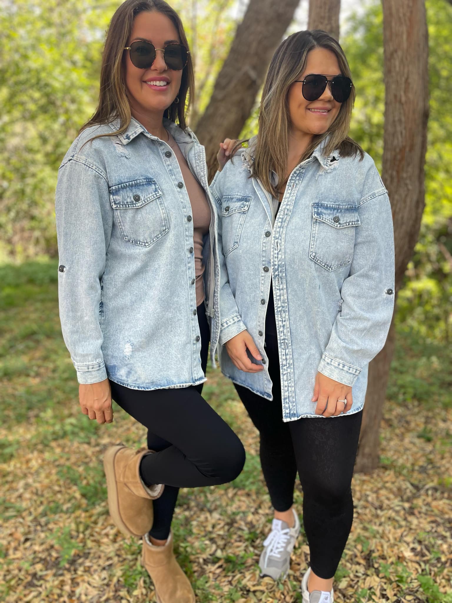 Lightwash Hooded Denim Shacket Jacket for Women - Stylish Oversized Denim Jacket with Hood - Perfect for Casual Outfits, Layering in Fall & Spring