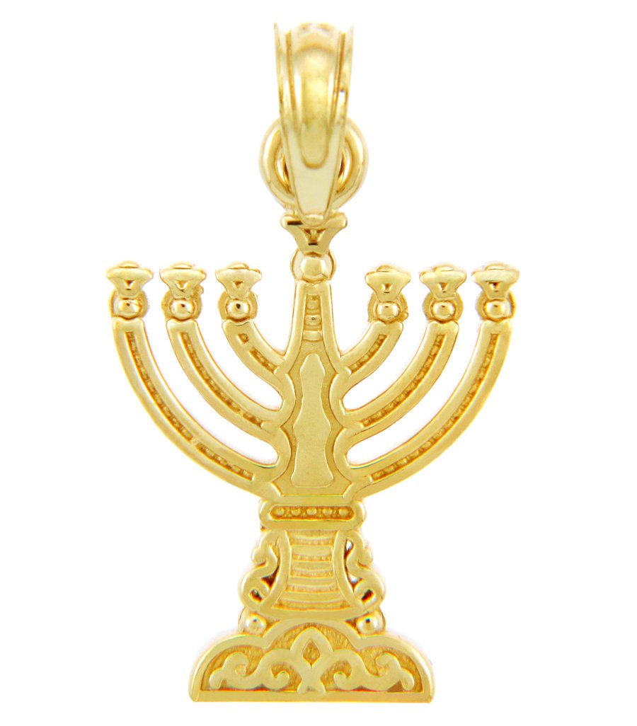 Jewish Gold Pendants - 14K Yellow Gold Menorah Necklace for Men & Women | Religious Jewelry Gift for Hanukkah, Bar Mitzvah & Jewish Holidays