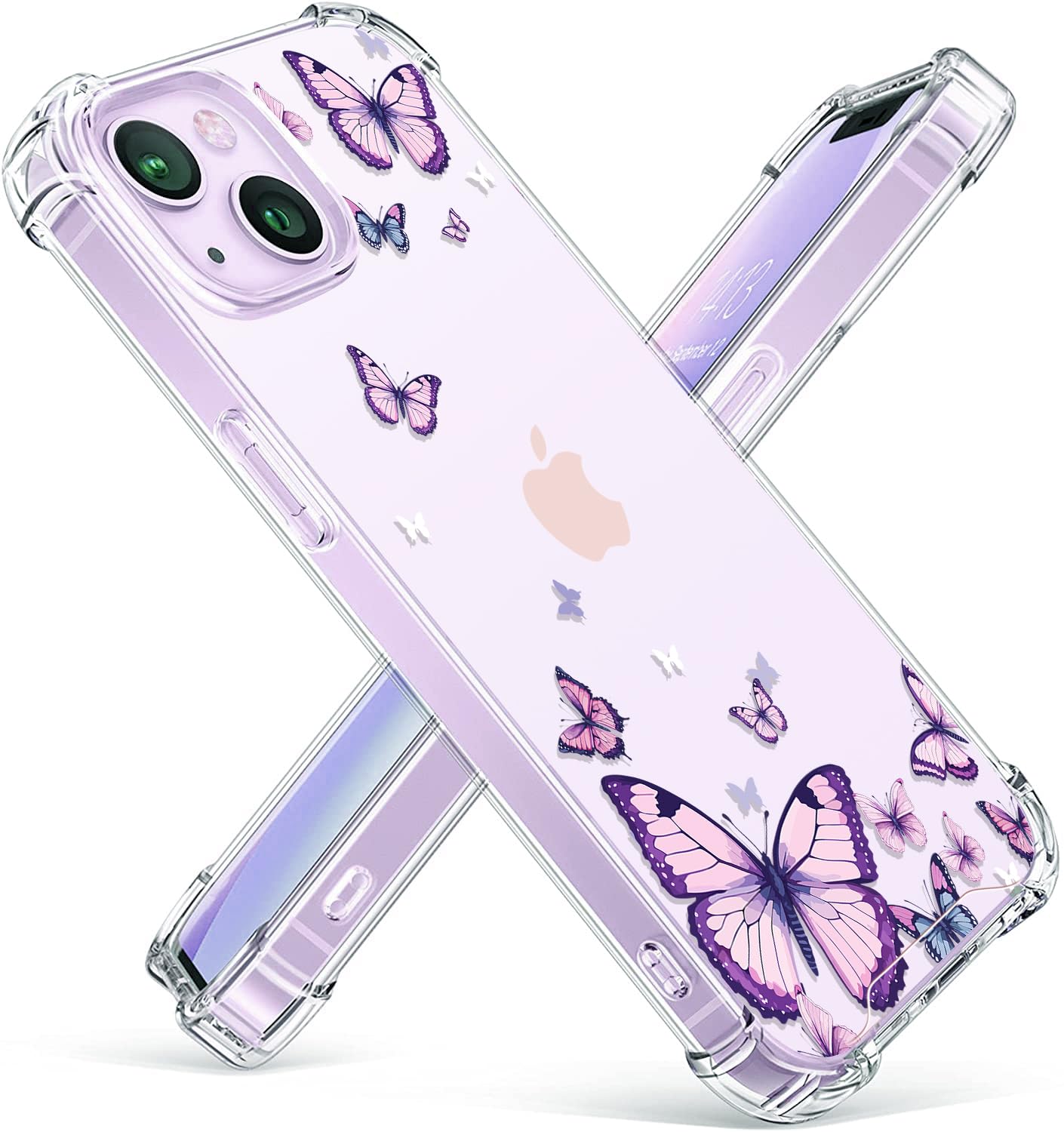 OtterBox Crystal Clear iPhone 13/14 Case (6.1 Inch) - Non-Yellowing Shockproof Protective Cover with Purple Butterfly Design for Women & Girls | Perfect for Everyday Use, Travel & Gift Giving