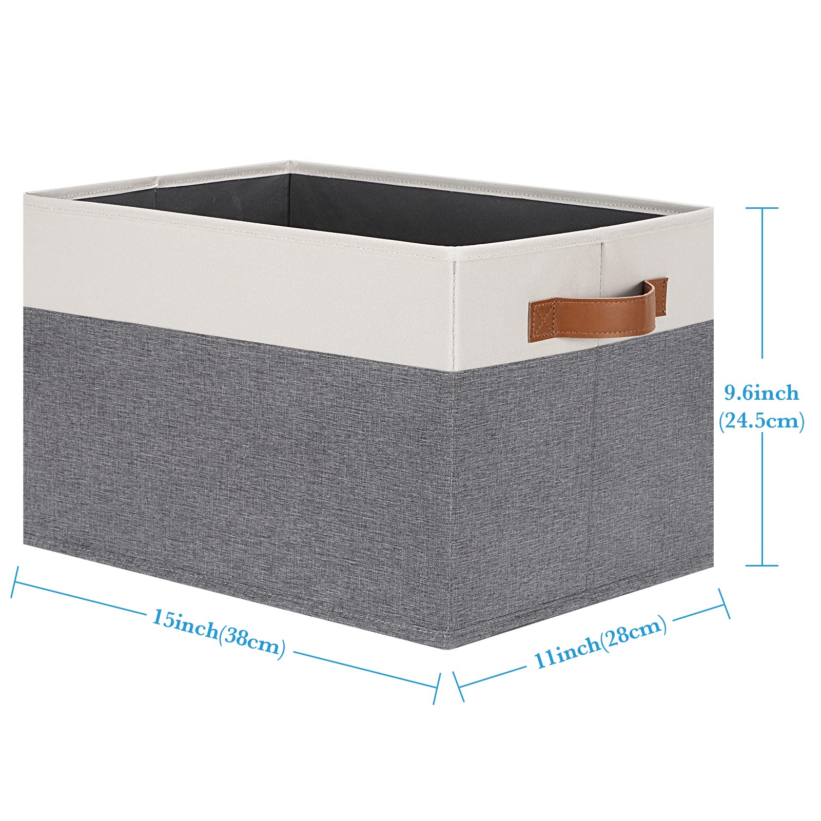 Large Foldable Fabric Storage Bins with PU Handles - 26L Closet Organizer Baskets for Shelves (3-Pack, Grey & White) - Perfect for Home, Bedroom, Office & Kids' Toy Storage