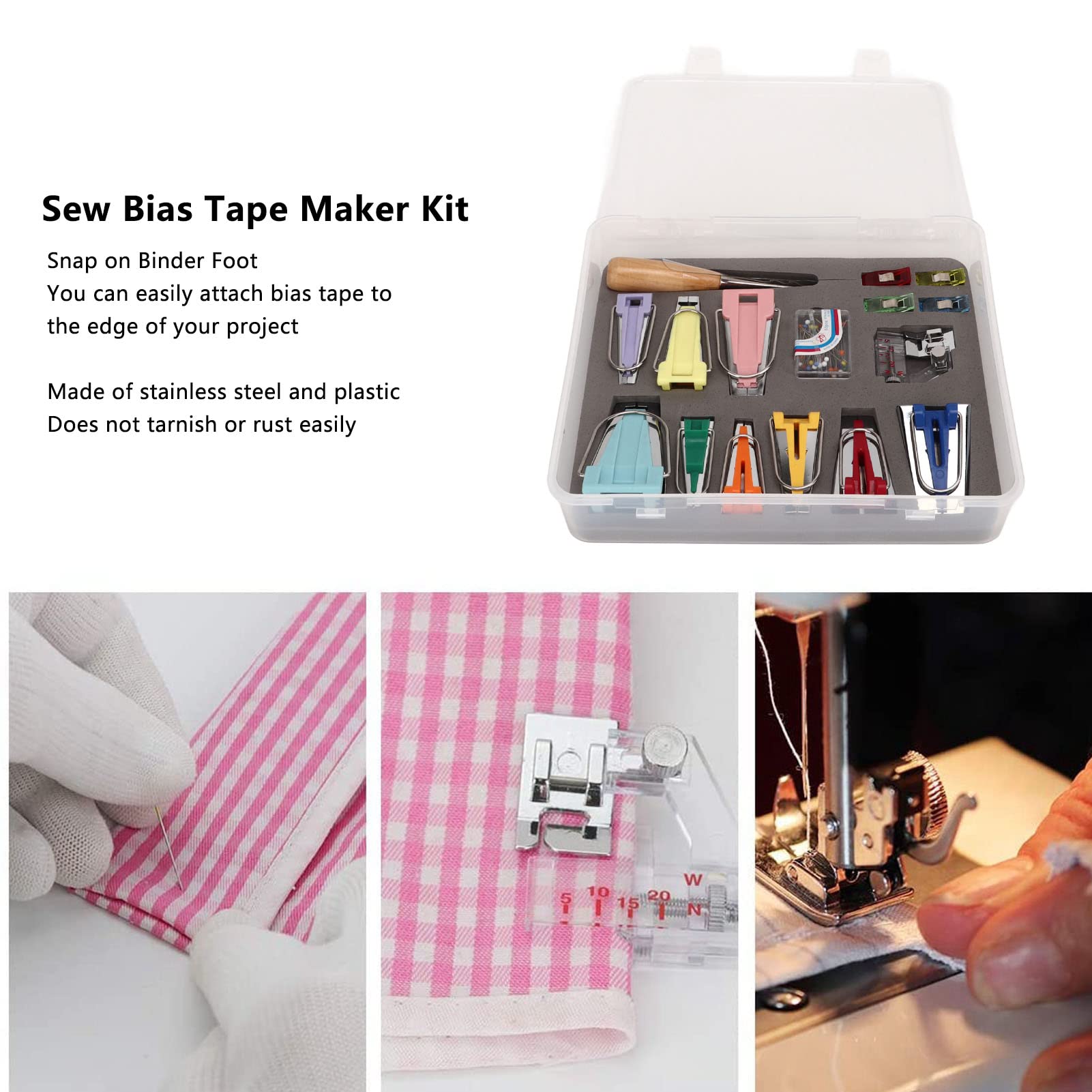 ASixxSix 9-Size Bias Tape Maker Kit with Sewing Clips, Awl, Binding Foot & Pins - DIY Fabric Binding Tool for Sewing, Quilting & Garment Making - Perfect for Dressmaking, Home Decor & Craft Projects