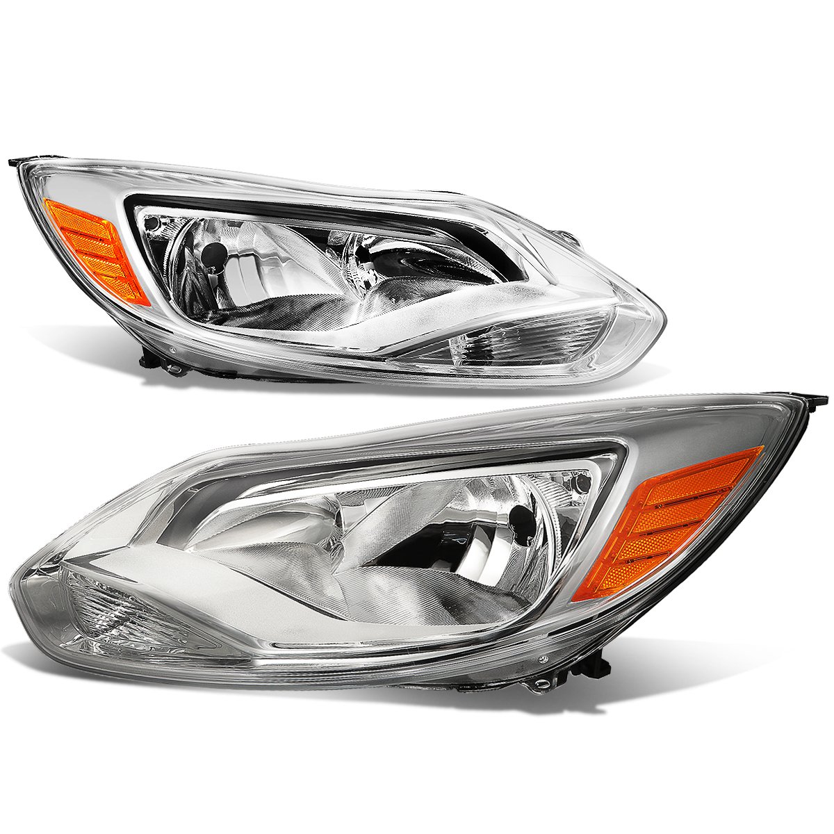 Chrome Housing Amber Corner Headlights Assembly Lamps for 2012-2014 Ford Focus 3rd Gen - Replacement Headlights for Improved Visibility & Style | Perfect for Night Driving & Custom Car Upgrades