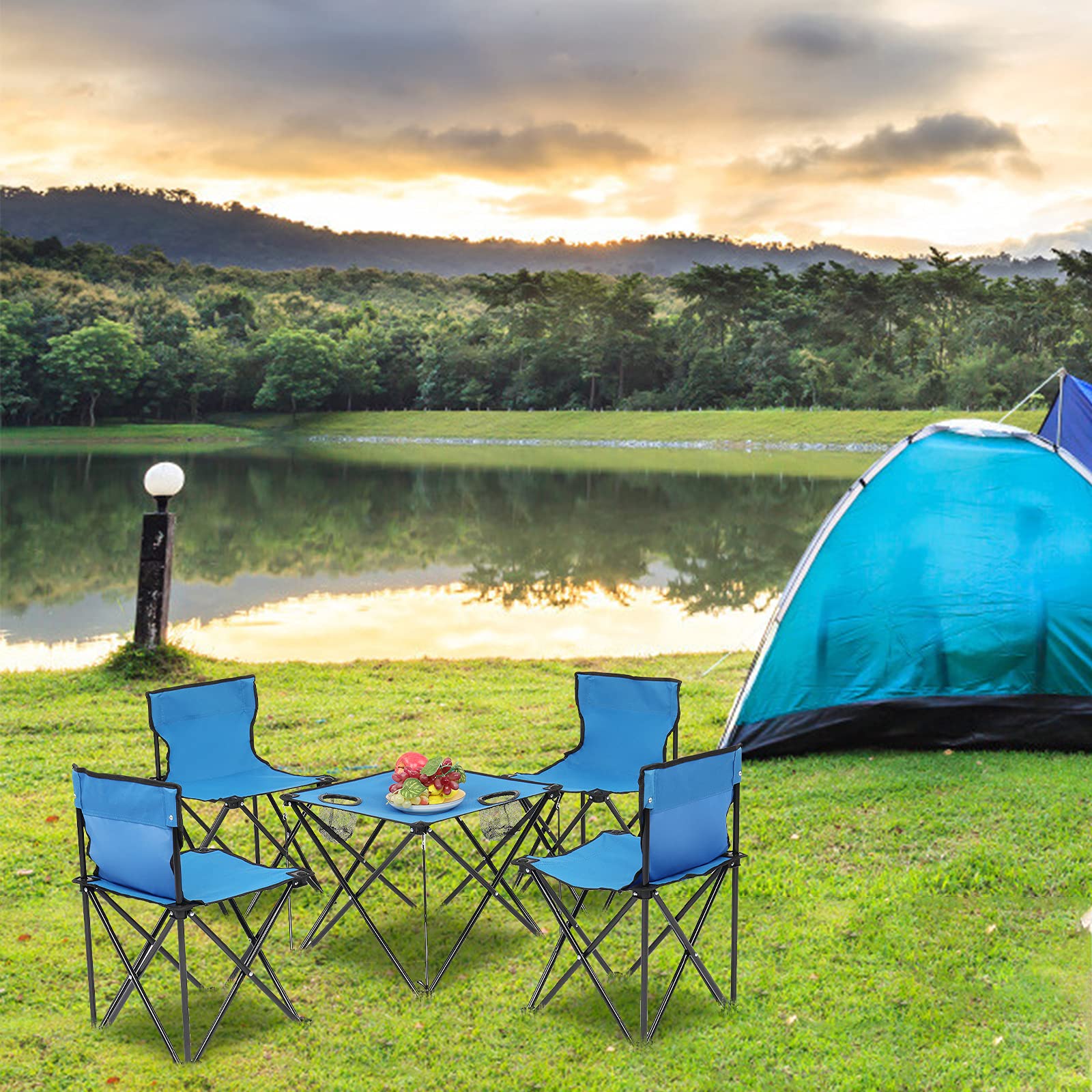 **Kamubi 5-in-1 Camping Chair Set with Folding Table - Portable Outdoor Picnic & BBQ Dining Set for Backyard, Beach, Patio, and Tailgating**