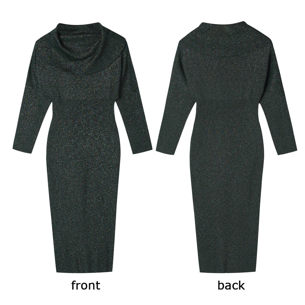 Elegant One Shoulder Lurex Dress for Women - Oversized Midi Party Dress Fall Winter Collection | Perfect for Holiday Parties, Cocktail Events & Special Occasions