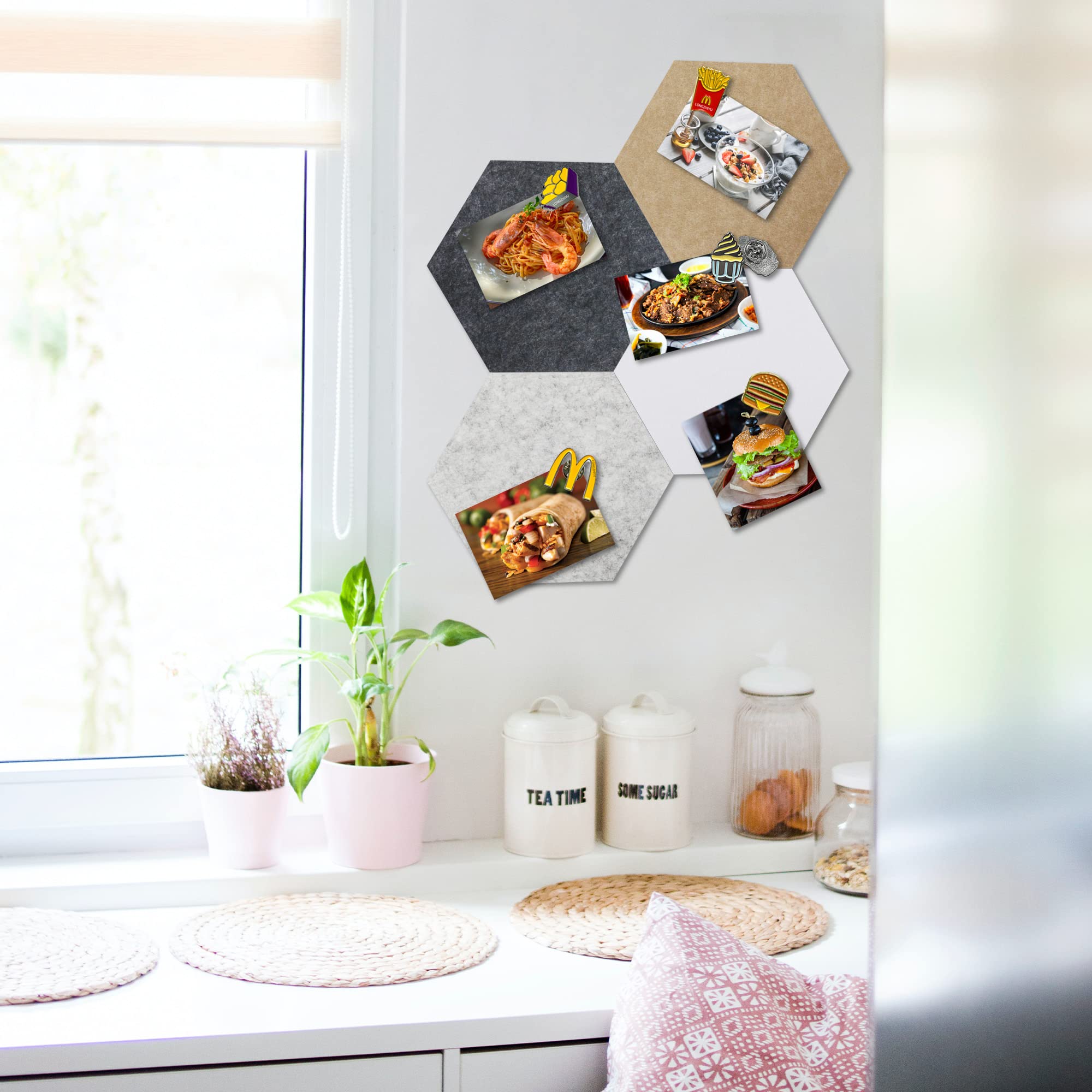5Pcs Hexagon Felt Bulletin Board Tiles 10