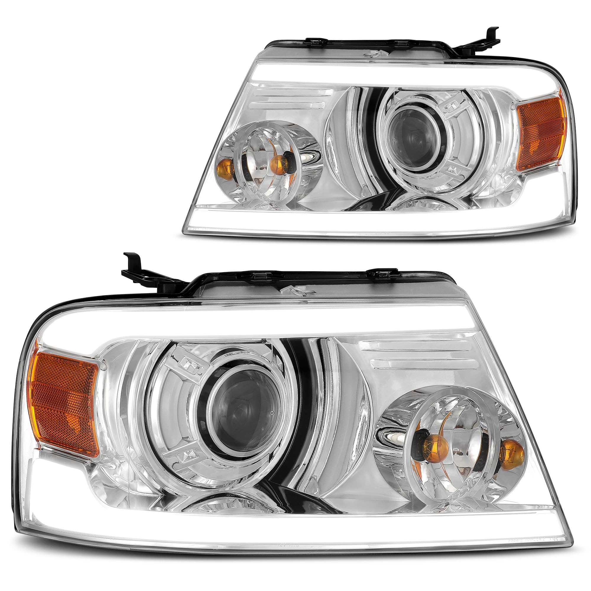 DWVO LED Headlights Assembly Compatible with 2004-2008 Ford F-150 & 2006-2008 Lincoln Mark LT - Chrome Housing with Amber Reflector, DRL - Upgrade Your Truck's Lighting for Night Driving and Off-Road Adventures