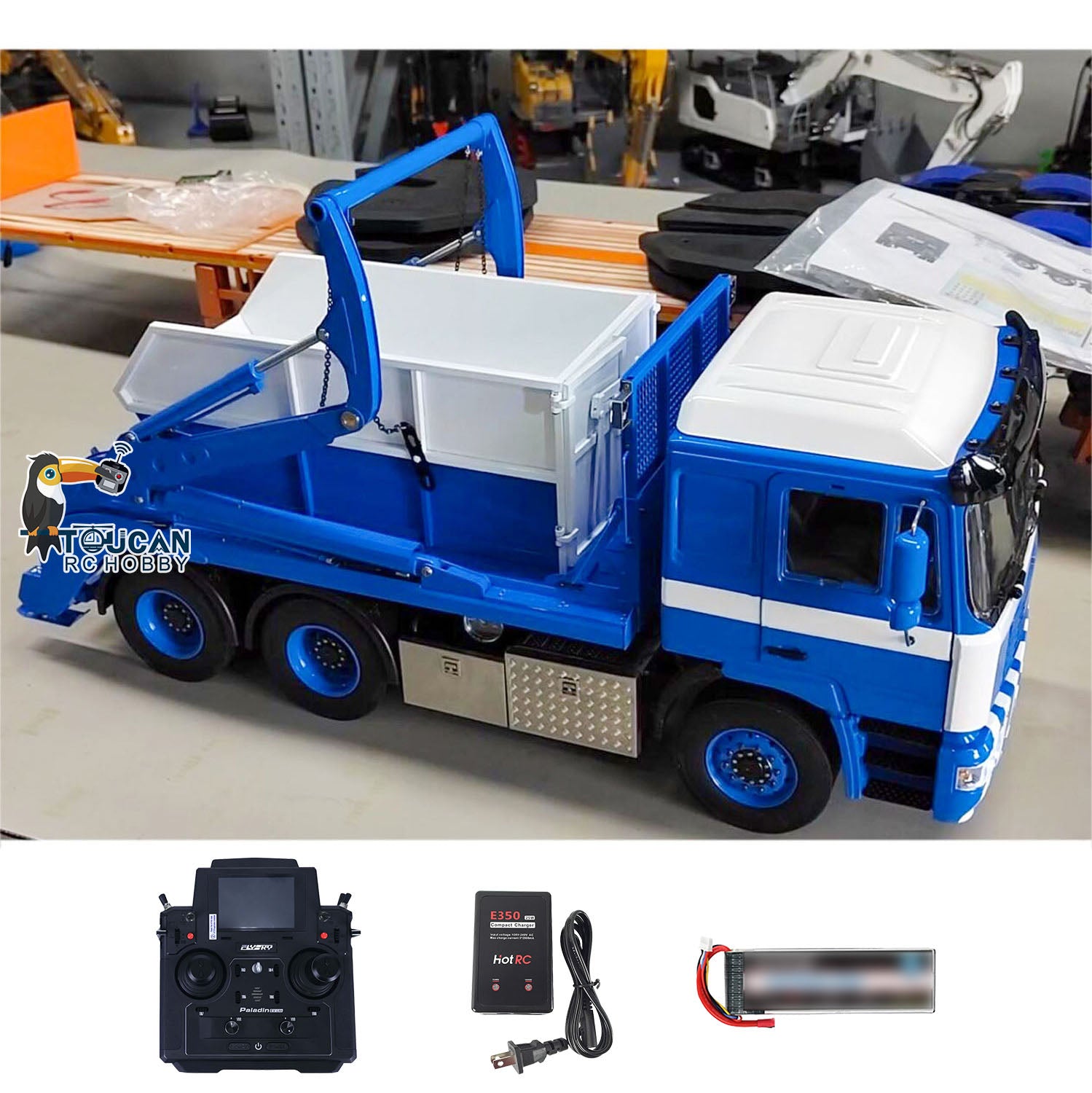 1/14 Scale VL18U F2000 RC Hydraulic Construction Equipment - Remote Controlled Skip Loader with Metal Swing Arm & Dump Truck Model - Pre-Painted & Assembled for Collectors & RC Enthusiasts (Ideal for Construction Site Play, Display, or RC Hobby Racing)