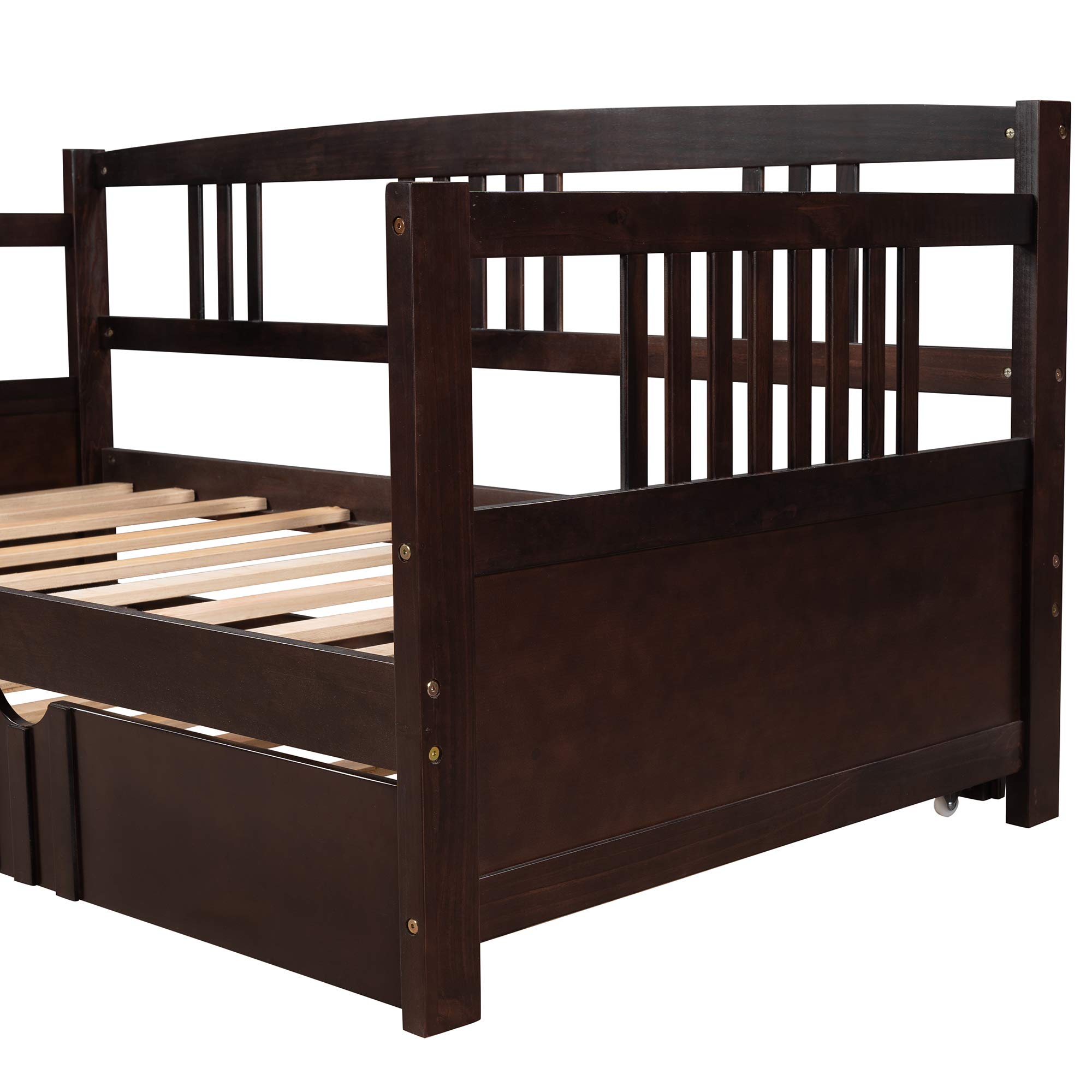Harper & Bright Designs Twin Daybed with Trundle - Wooden Sofa Bed for Living Room, Guest Room & Kids Room - No Box Spring Needed - Espresso Finish - Perfect for Small Spaces, Sleepovers & Multi-Purpose Use