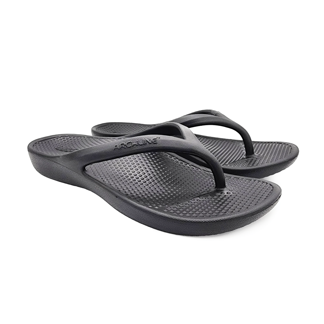 Archline Rebound Orthotic Thongs for Women & Men - Black Comfortable Sandals with Arch Support for Plantar Fasciitis, Flat Feet & Foot Pain Relief - Perfect for Walking, Travel & Everyday Wear