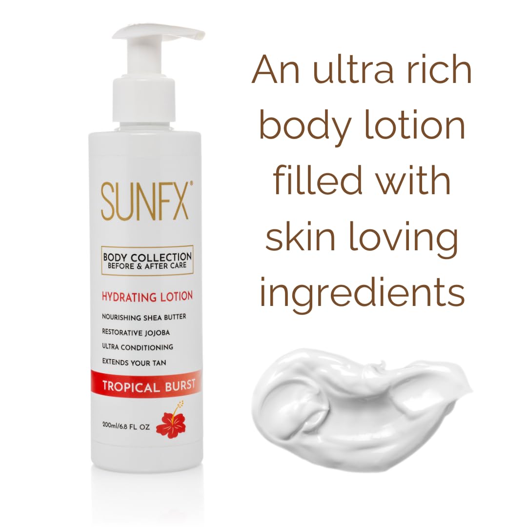 SunFX Ultra Hydrating Body Lotion Tan Extender with Shea Butter & Botanicals - 6.8 fl oz | Moisturizing Skin Care for Sun-Kissed Glow | Perfect for Post-Sun, Beach & Vacation Use
