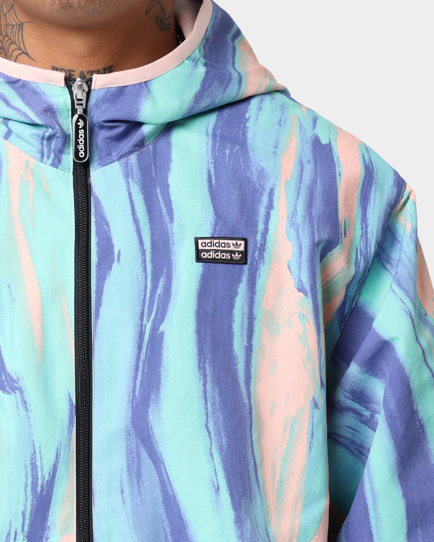Adidas Marbled Paint Patrick Kyle Windbreaker Jacket - Vapor Pink & Multi-Color Lightweight Windbreaker for Running, Hiking & Outdoor Activities