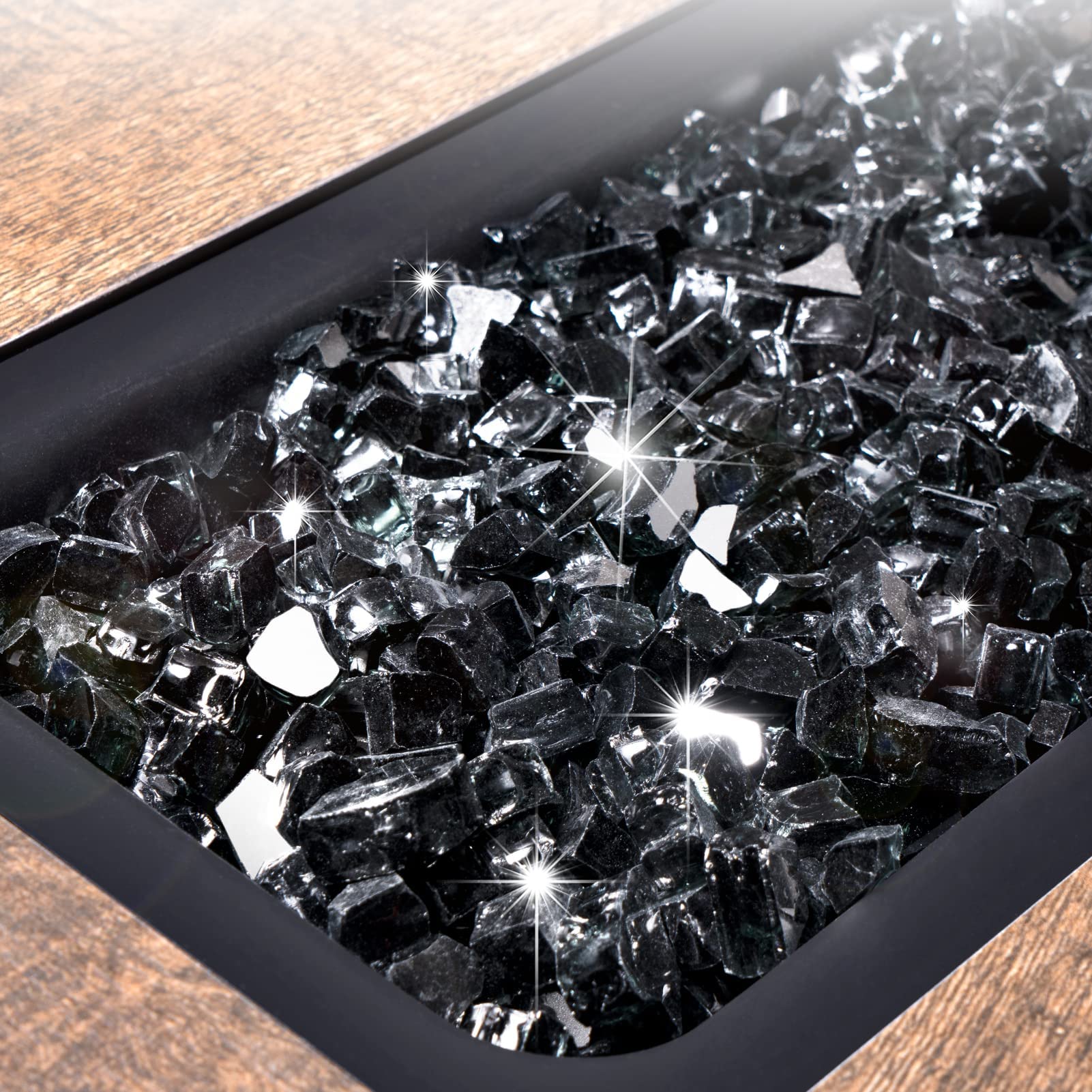 GASPRO 35 lbs Black Fire Glass Rocks for Propane Fire Pit - 1/2 Inch Reflective Fireplace Glass for Outdoor Fire Pit Table - Perfect for Patio, Backyard, and Garden Decor