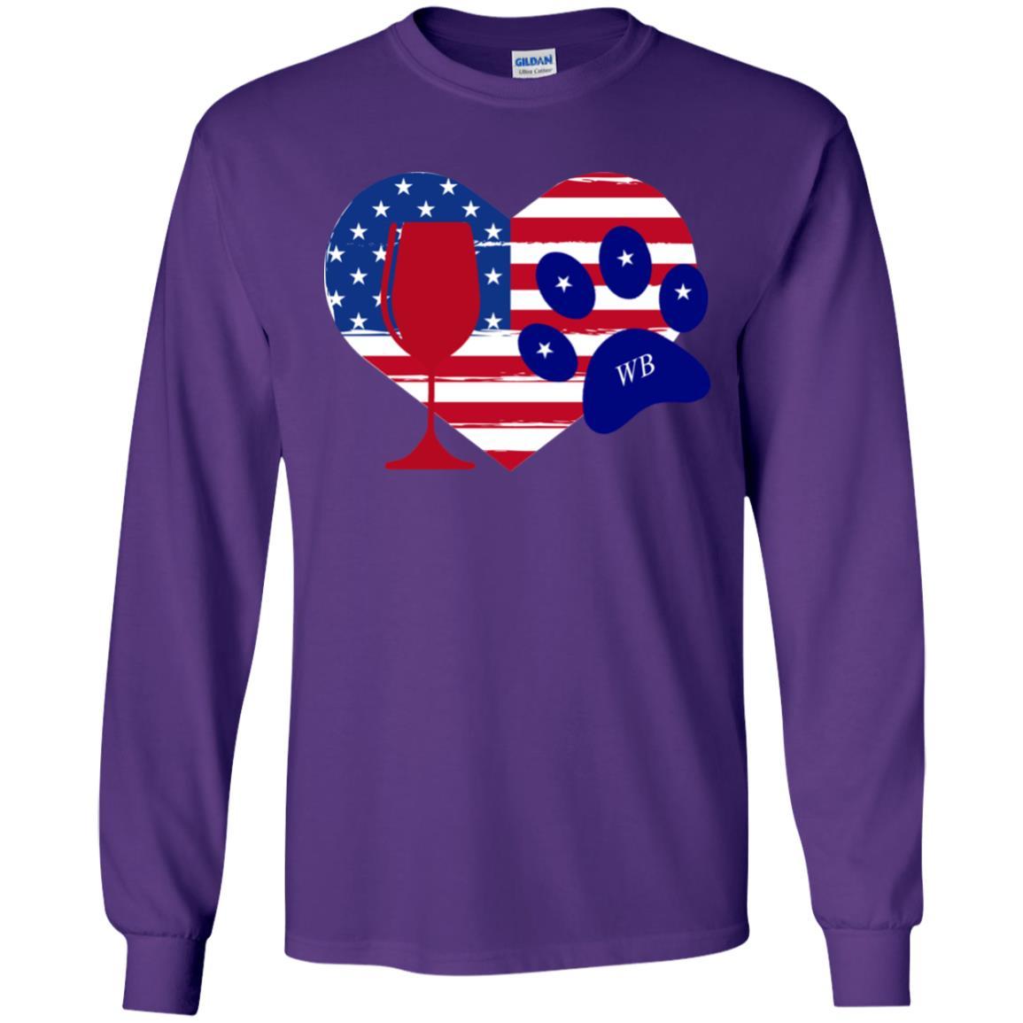 WineyBitches.Co American Wine Paw Heart Long Sleeve Ultra Soft Cotton T-Shirt | Cute Dog Lover Wine Enthusiast Gift for Women | Perfect for Wine Tasting, Girls Night Out & Casual Wear
