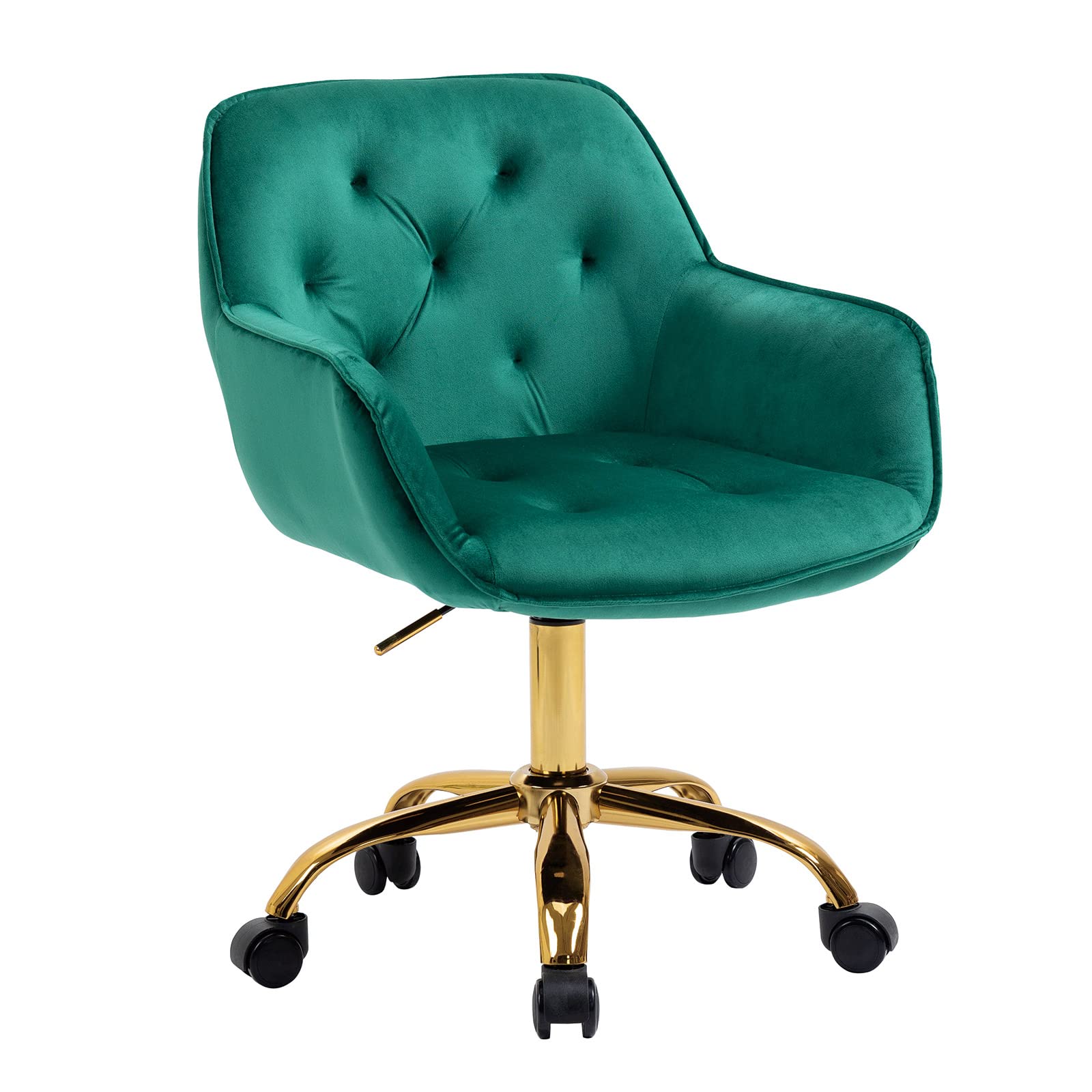 MTFY Modern Velvet Desk Chair - Ergonomic Home Office Computer Chair with 360° Swivel & Golden Legs, Upholstered Accent Armchair for Women, Girls - Perfect for Living Room, Bedroom, Home Office & Vanity Areas