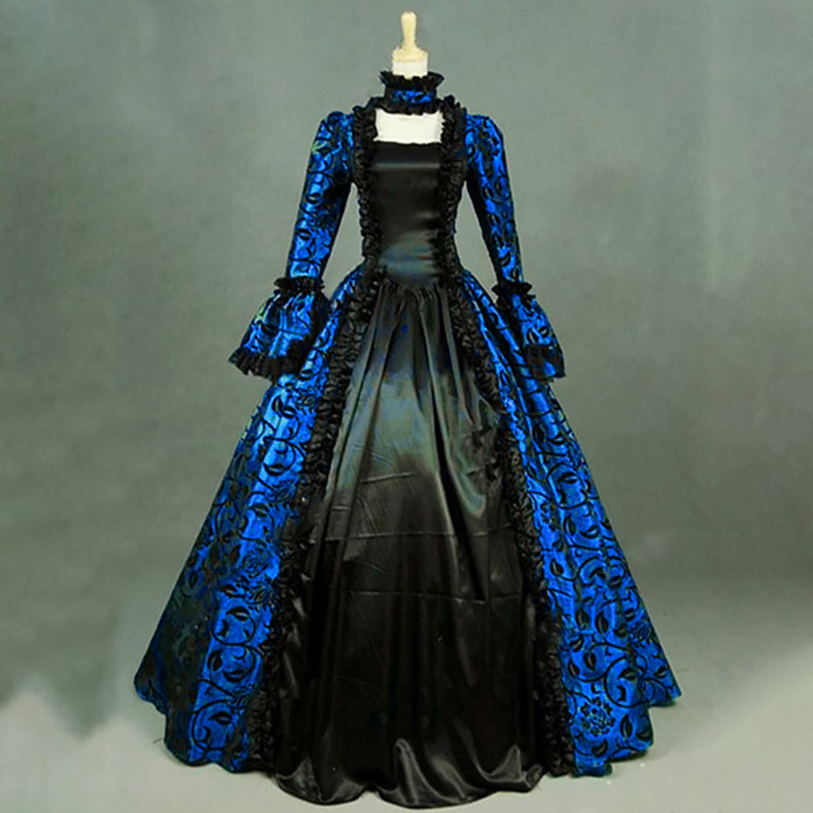 Gothic Court Dress for Women - Black Lace Trim Ball Sleeve Medieval Renaissance Dress | Vintage Retro Costume for Cosplay, Halloween, LARP & Themed Parties