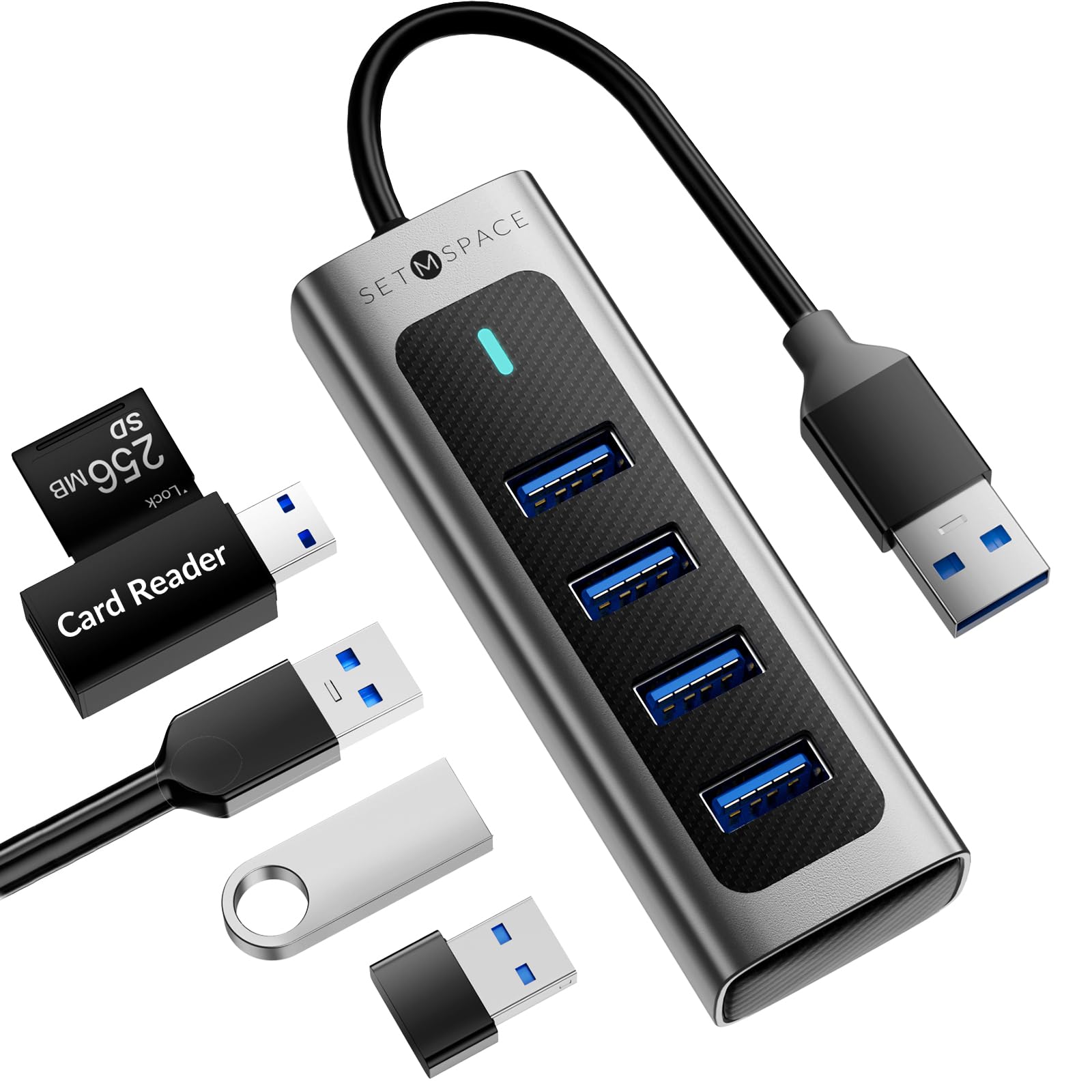4-Port USB 3.0 Hub with 5Gbps High-Speed Data Transfer, Aluminum USB Splitter Expander with 5.9in USB A Cable - Perfect for Laptop, PC, PS4, Mac & More (Home Office, Gaming & Workspace Setup)
