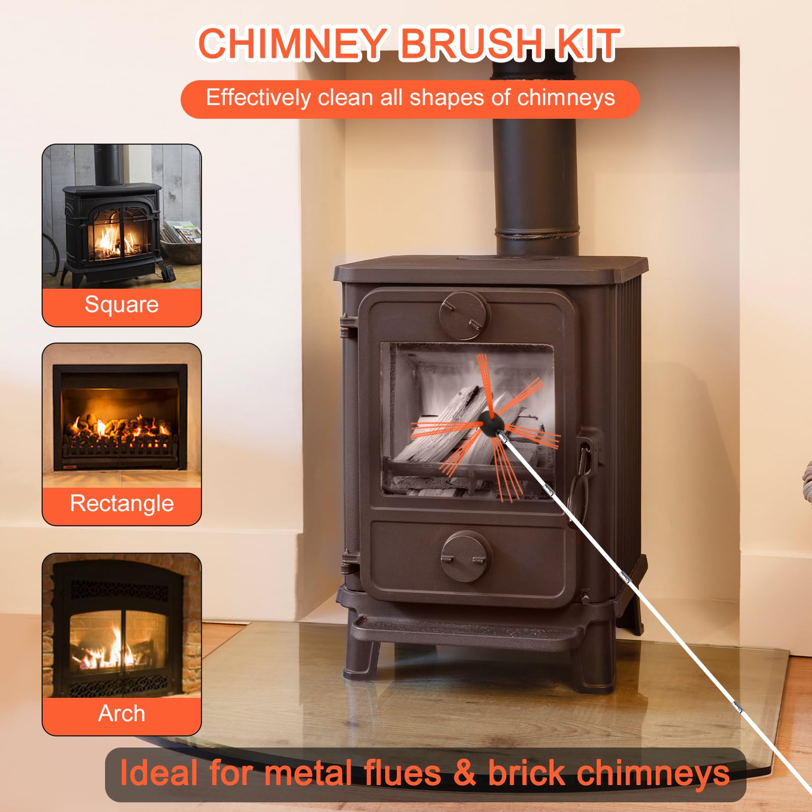 Rotary Chimney Sweep Brush Kit - Aluminum Power Brush with Drill Attachment for DIY Fireplace Cleaning | Perfect for Home Maintenance & Chimney Cleaning Services