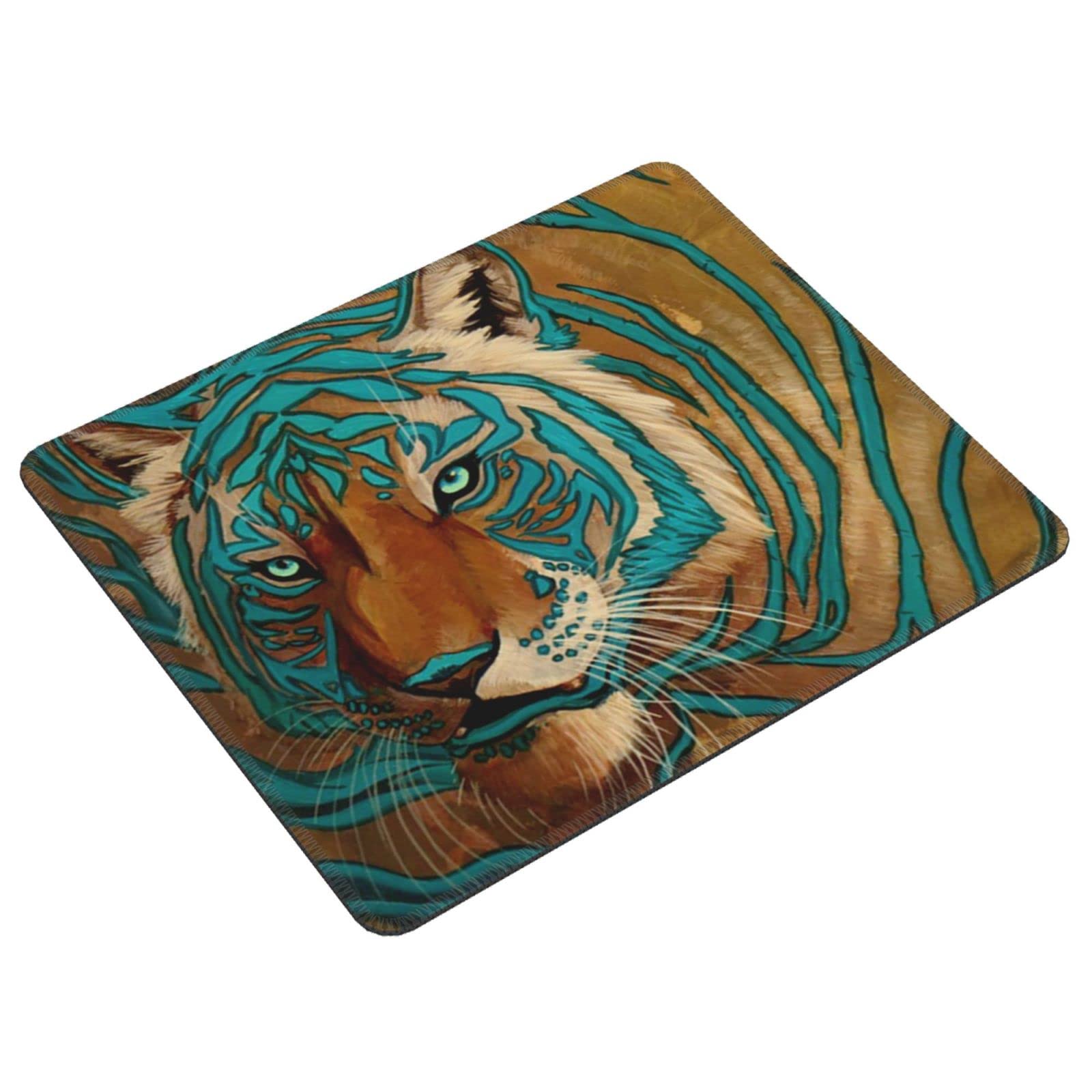 Premium Green Abstract Tiger Mouse Pad - Non-Slip Stitched Edge Gaming & Office Desk Mat (7.9