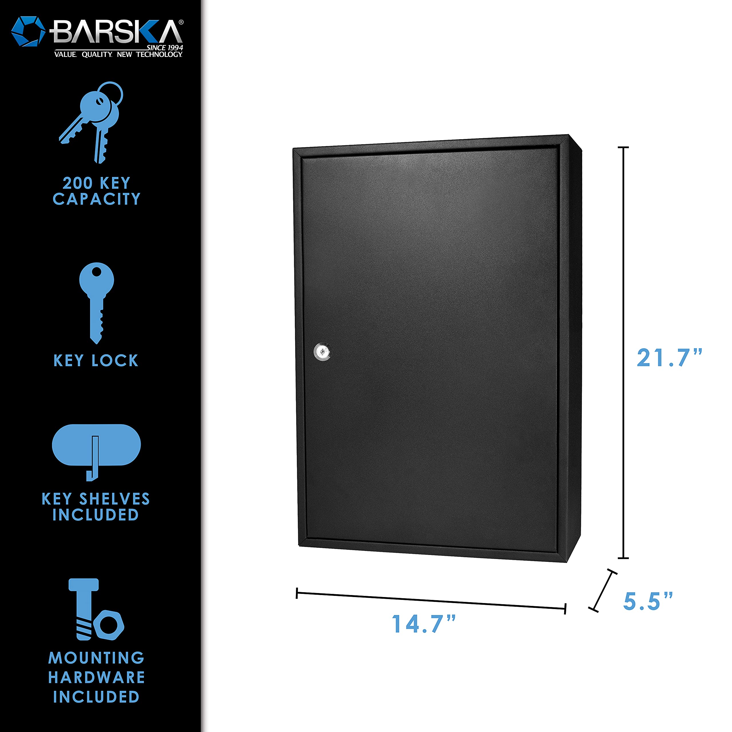 Barska AX11824 Medium Black Key Lock Box - 200 Position Adjustable Key Cabinet for Home, Office & Storage Security (Wall Mountable)