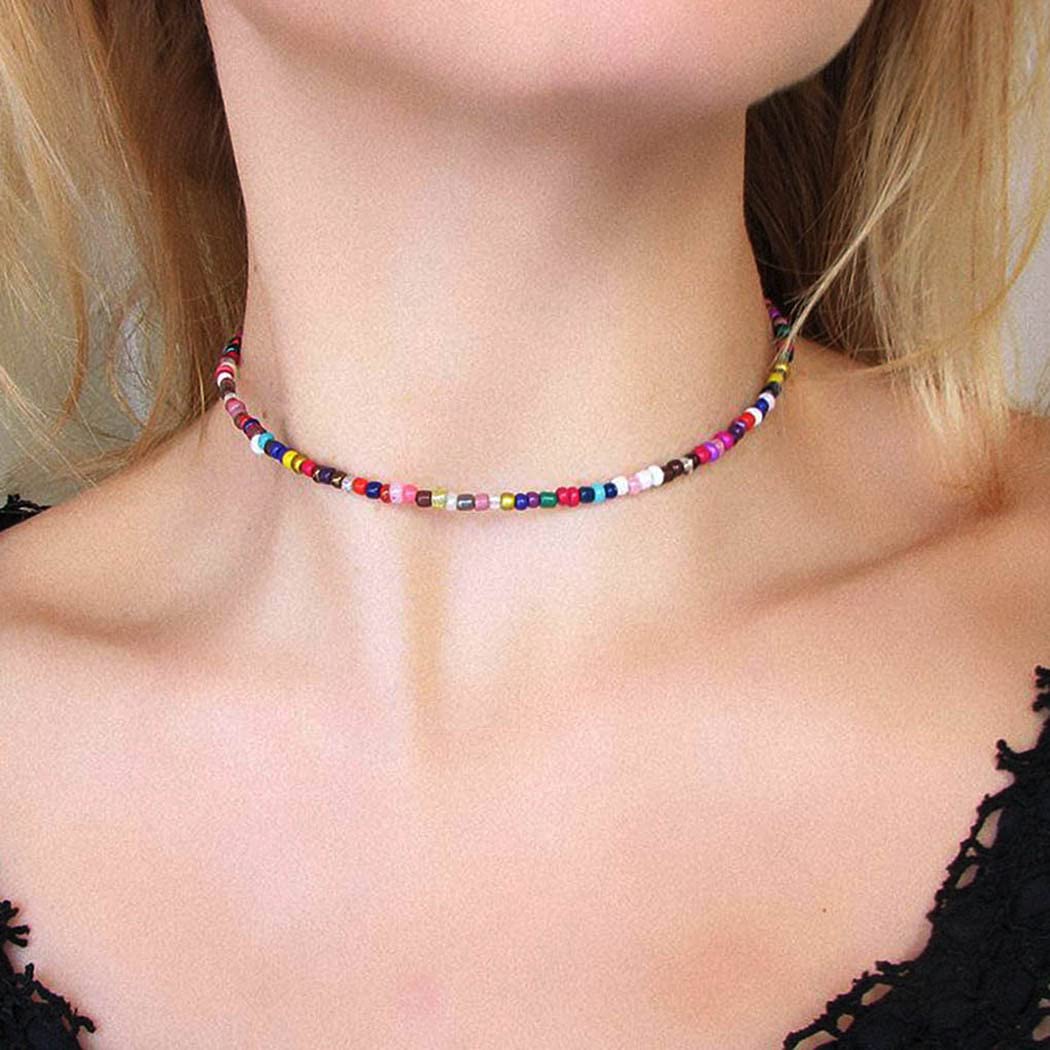 Boho Beaded Choker Necklace for Women - Delicate Short Chain Jewelry with Beads - Perfect for Casual Wear, Festivals & Boho Fashion