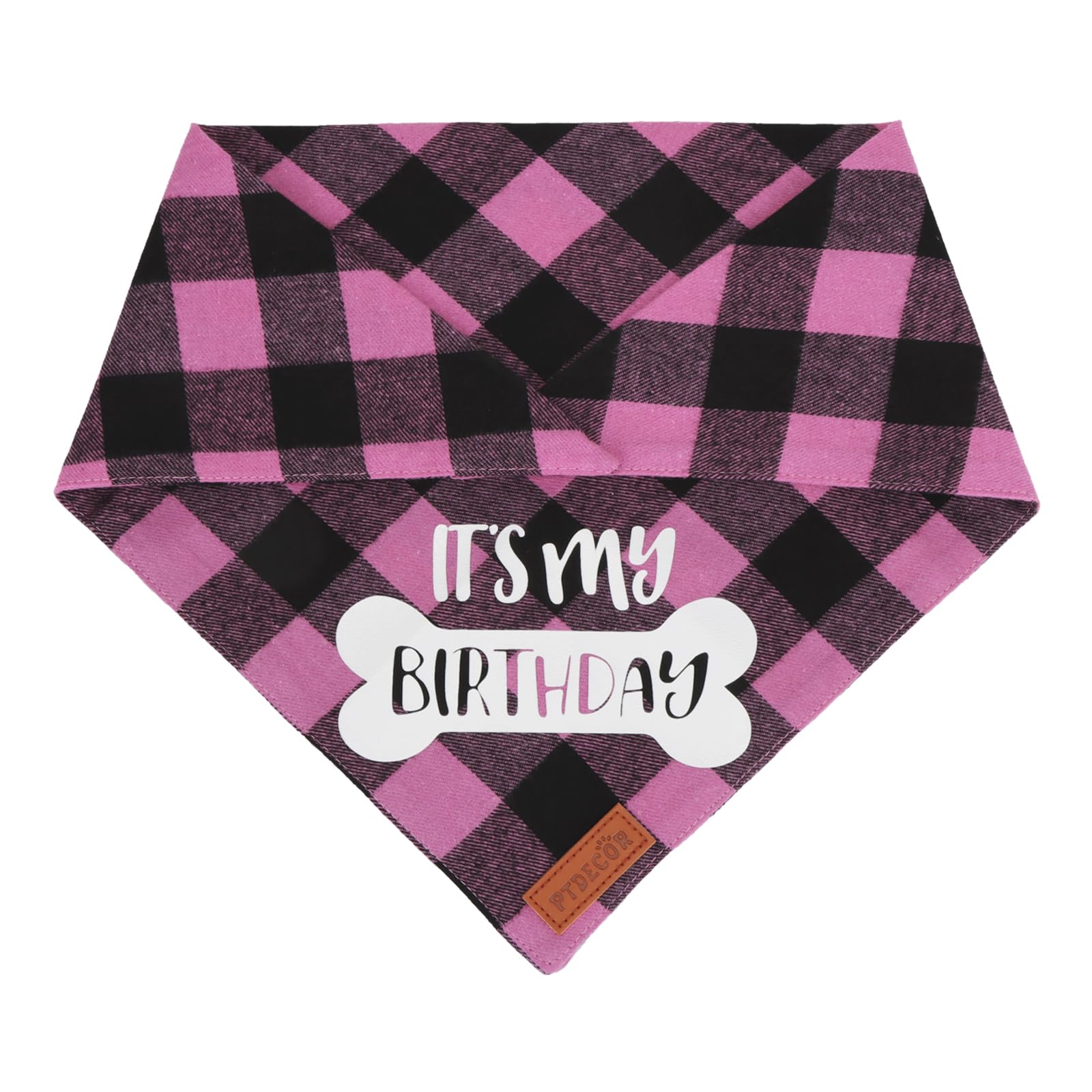PTDECOR Pink Plaid Dog Birthday Bandana Scarf for Medium & Large Dogs - Perfect for Birthday Parties & Pet Celebrations (Pink, Large)