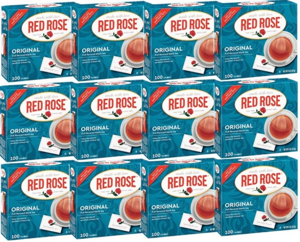 Premium Red Rose 00319 Original Full Flavored Black Tea Bags - 12 Packs (100 Count Total) | Rich & Balanced Flavor | Perfect for Morning Boost, Afternoon Relaxation or Iced Tea | High-Quality Tea Experience