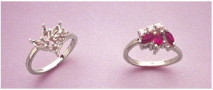 Solid Sterling Silver or 14kt Gold Marquise Cluster Ring Blank - Size 7 Pre-Notched Shank Setting (163 523/143 523) for Jewelry Making & DIY Engagement Rings