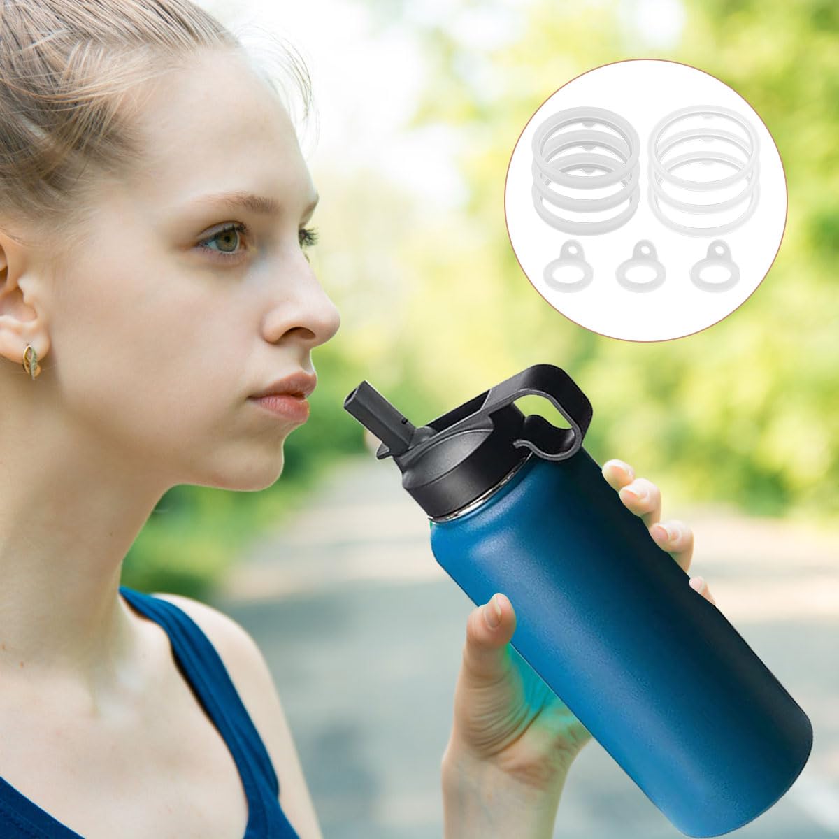 AYWFEY 11-Piece Water Bottle Lid Replacement Kit for Thermoflask 24/32/40/64oz - Includes Cleaning Brush & Elbow Tweezers, Silicone O-Rings & Gasket Seals - Perfect for Gym, Hiking, Travel & Outdoor Activities