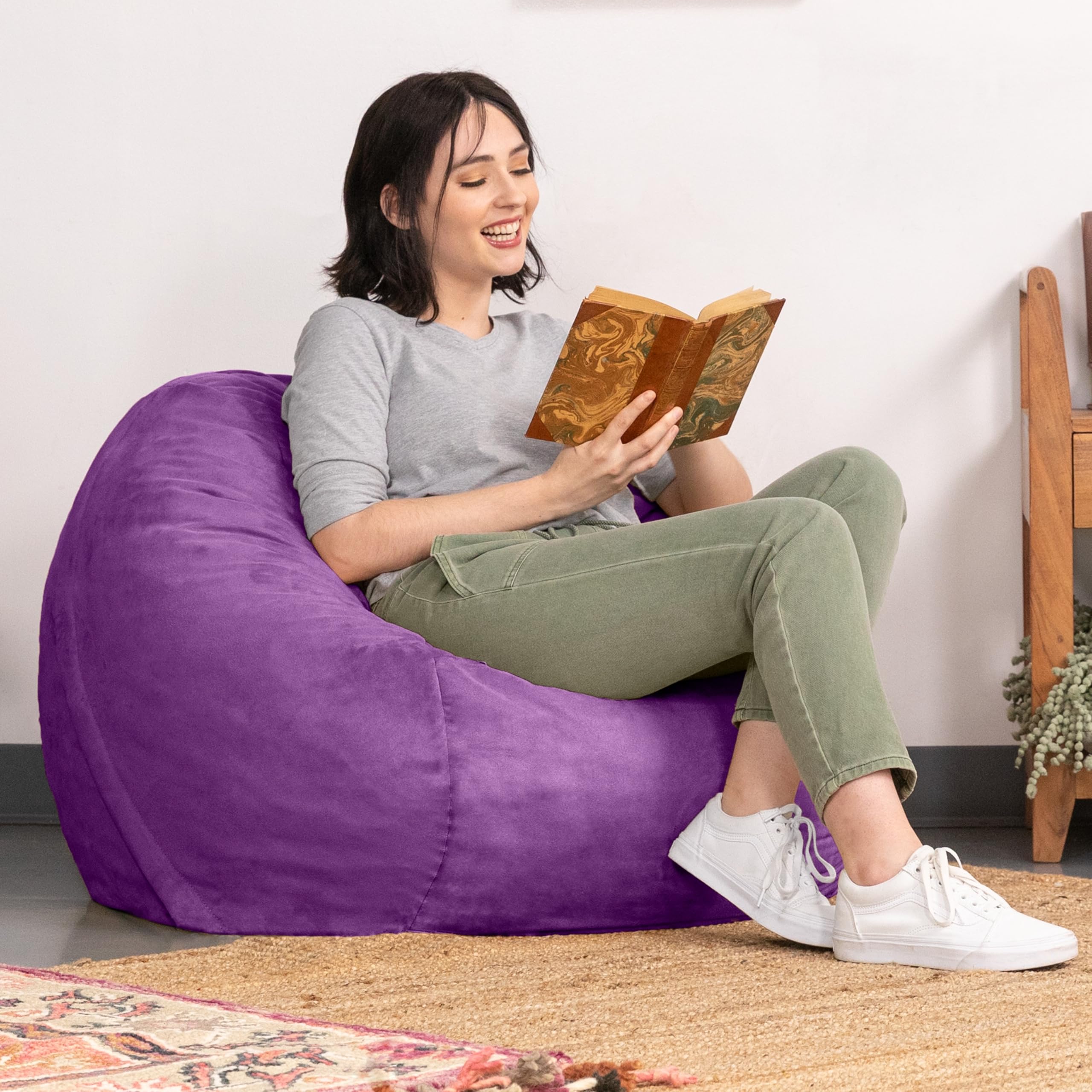 Jaxx 3 ft Bean Bag Chair with Removable Cover - Grape Purple - Ultra Soft Comfort for Kids, Teens & Adults - Perfect for Bedroom, Dorm, Game Room & Lounge Relaxation