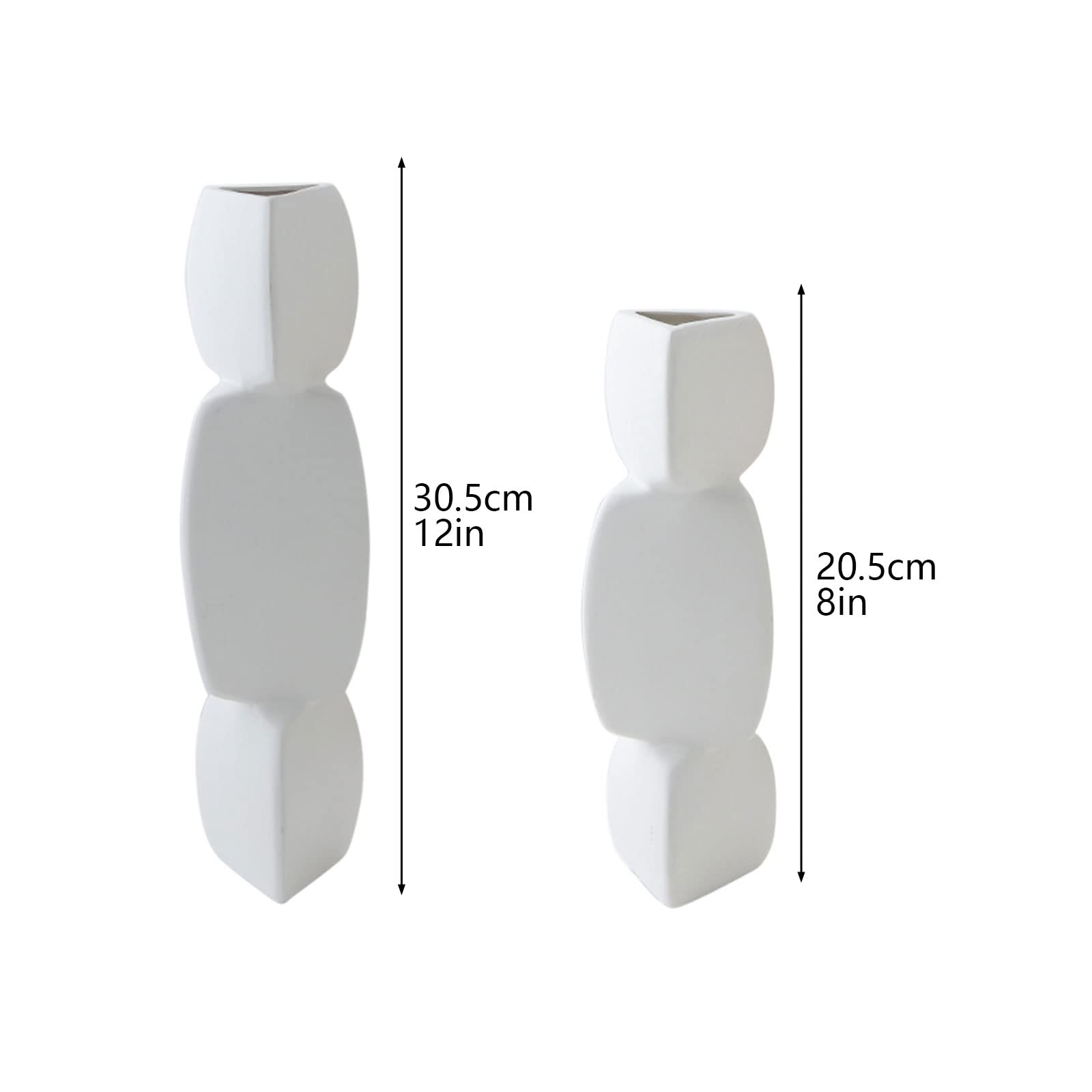 2-Piece White and Black Geometric Ceramic Vase Set - Modern Minimalist Flower Vases for Home & Office Decor - Creative Twisted Design for Floral Arrangements, Wedding Centerpieces, and Living Room Display