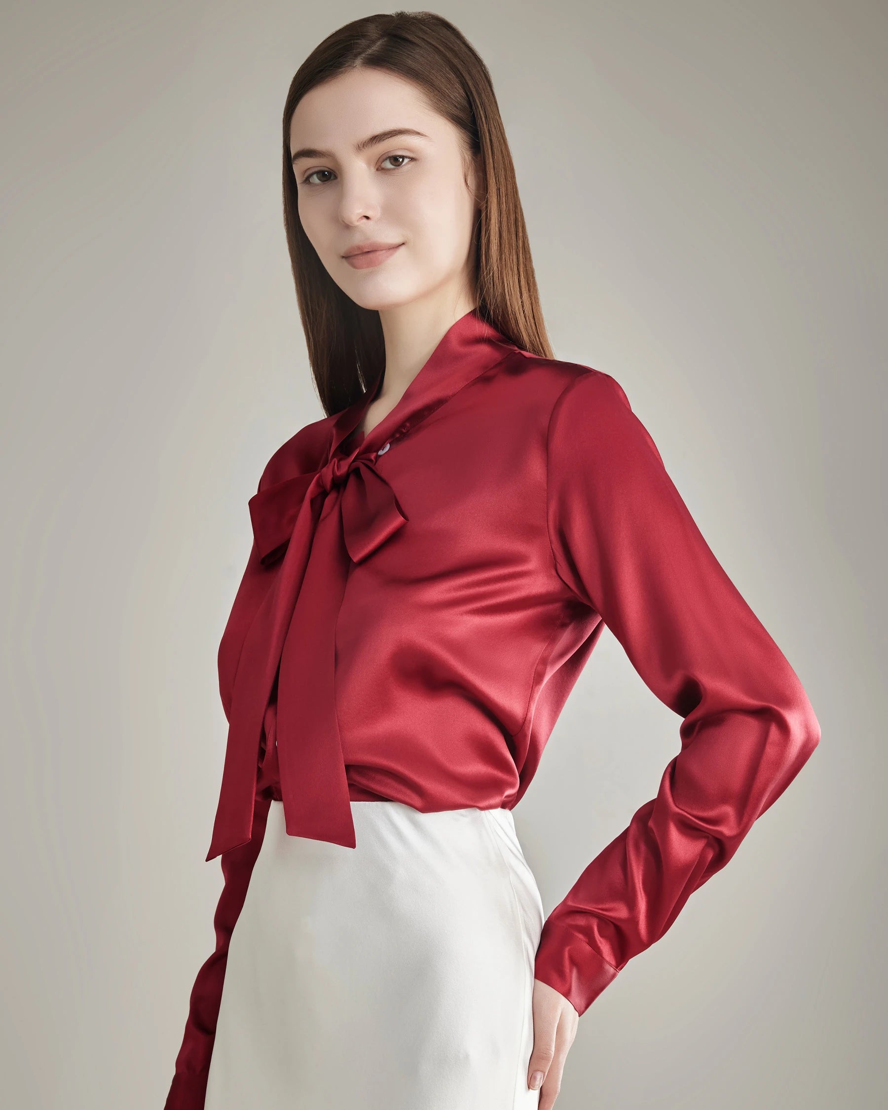 Elegant Silk Bow Tie Blouse for Women - Fashionable & Comfortable Ladies Top for Office, Party & Special Occasions