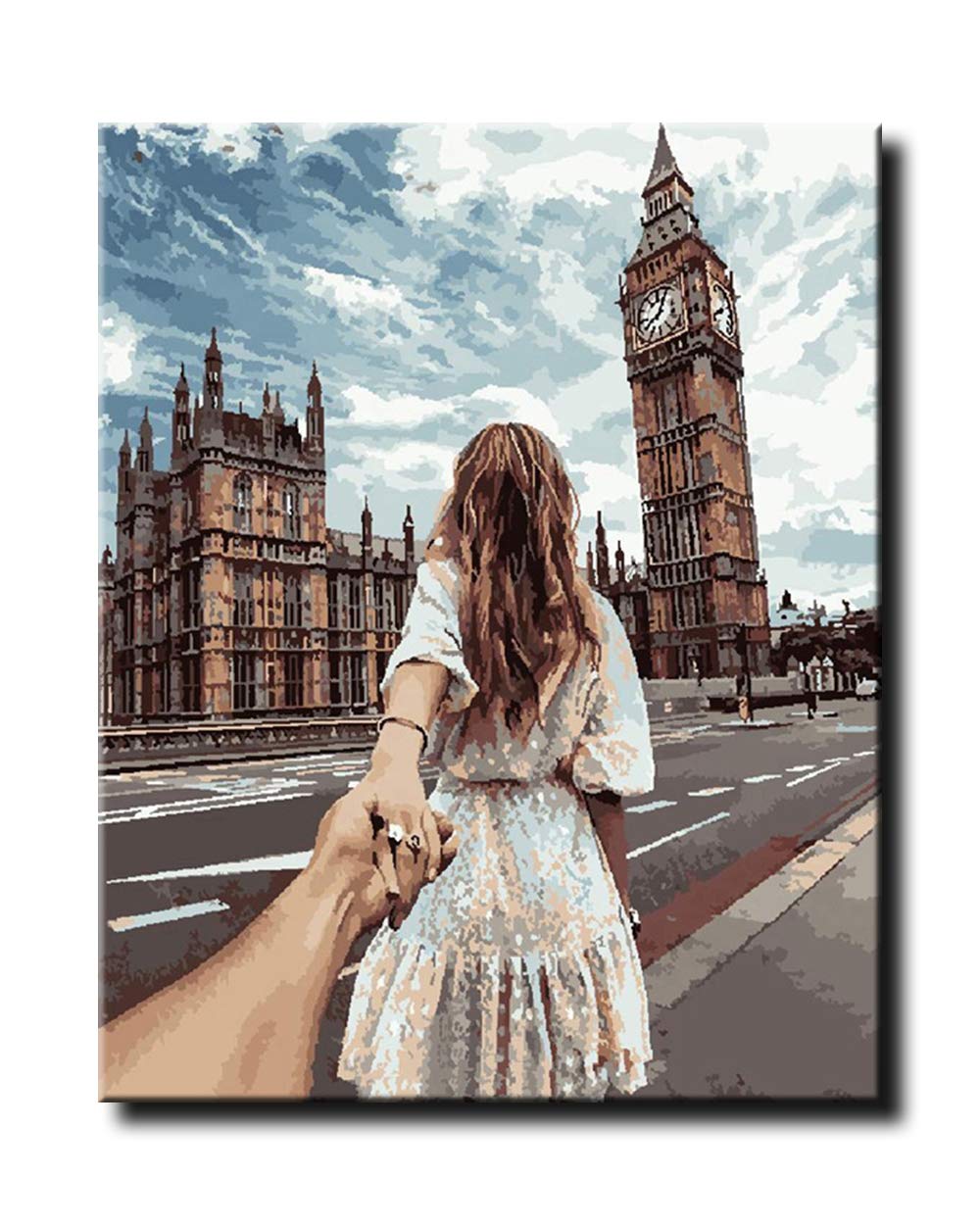 Shukqueen DIY Oil Painting Kit for Adults - Paint by Numbers Acrylic Art Set 'Love in London' 16x20 Inch (Frameless) - Perfect for Home Decor, Gift & Stress Relief