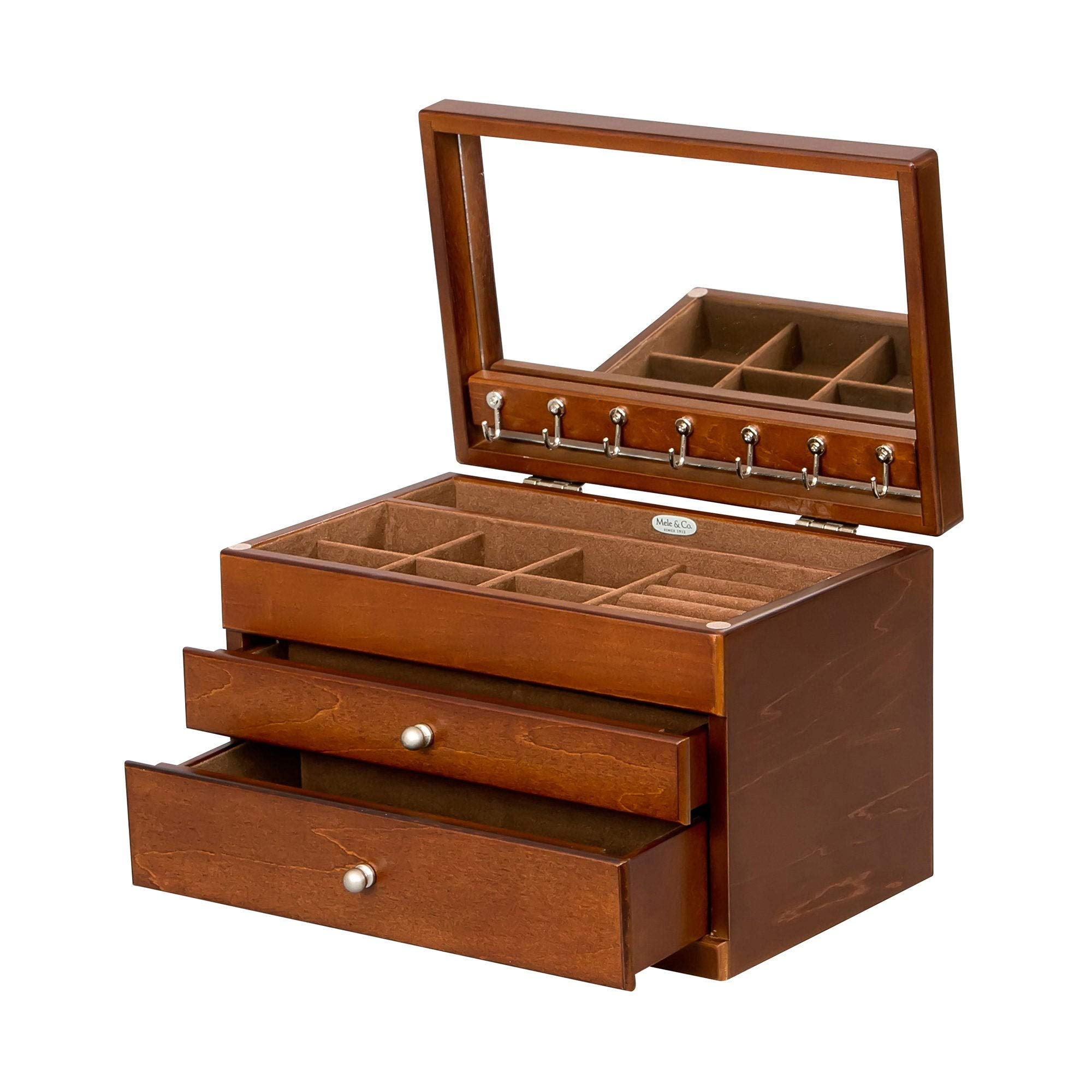 Mele & Co Brisbane Personalized Jewelry Box with Drawers - Custom Engraved Wooden Jewelry Organizer Chest for Women & Girls | Perfect for Gift Giving, Bridal Shower, Birthday & Anniversary Presents