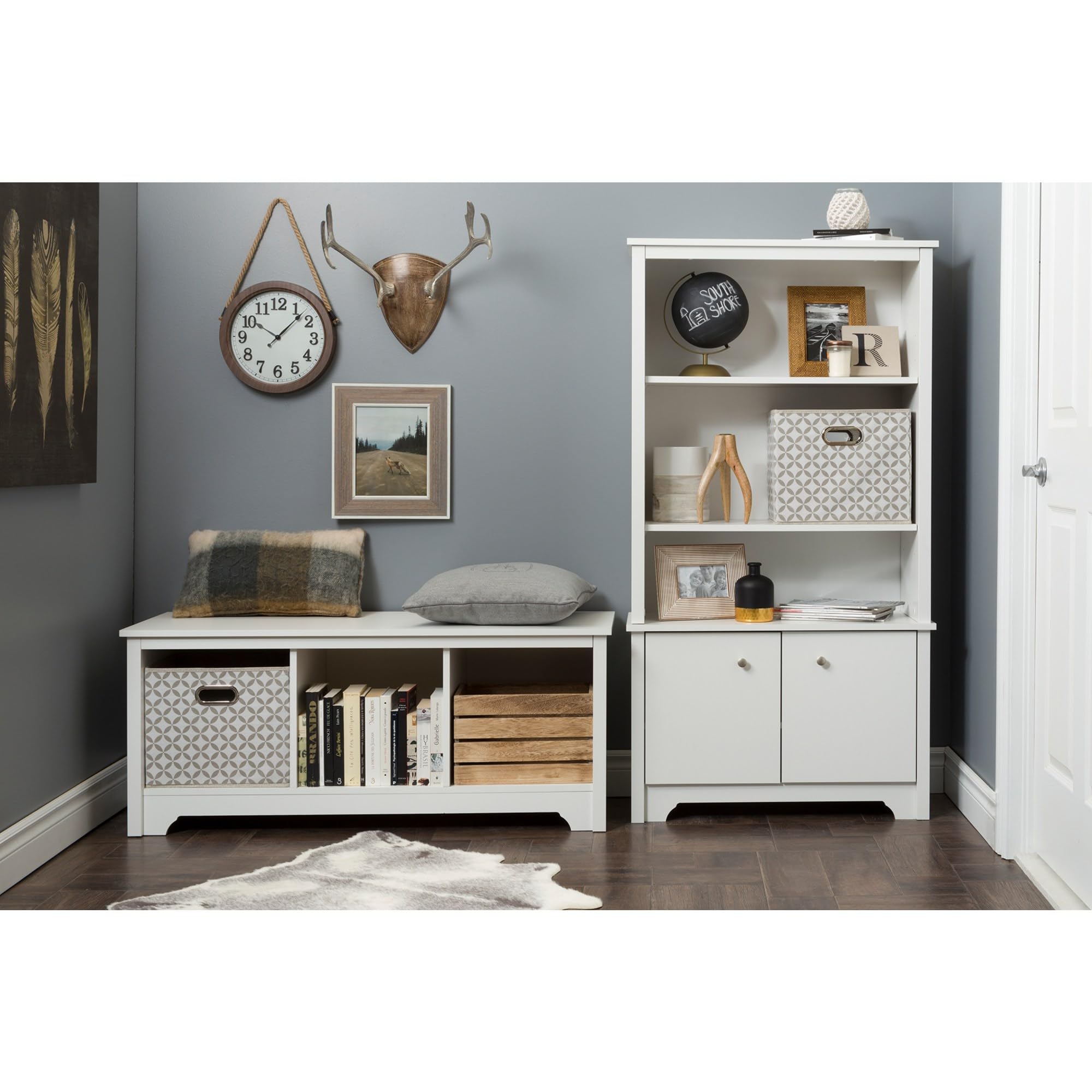 South Shore Vito Cubby Storage Bench, Pure White - Stylish Entryway Organizer for Shoes, Toys & Home Decor - Perfect for Living Room, Bedroom or Hallway