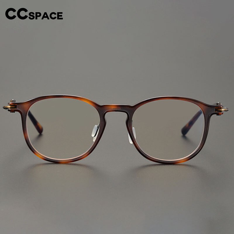 CCspace Unisex Full Rim Round Acetate Titanium Eyeglasses 53259 - Lightweight Comfortable Frame for Men & Women - Perfect for Reading, Work & Fashion Accessories