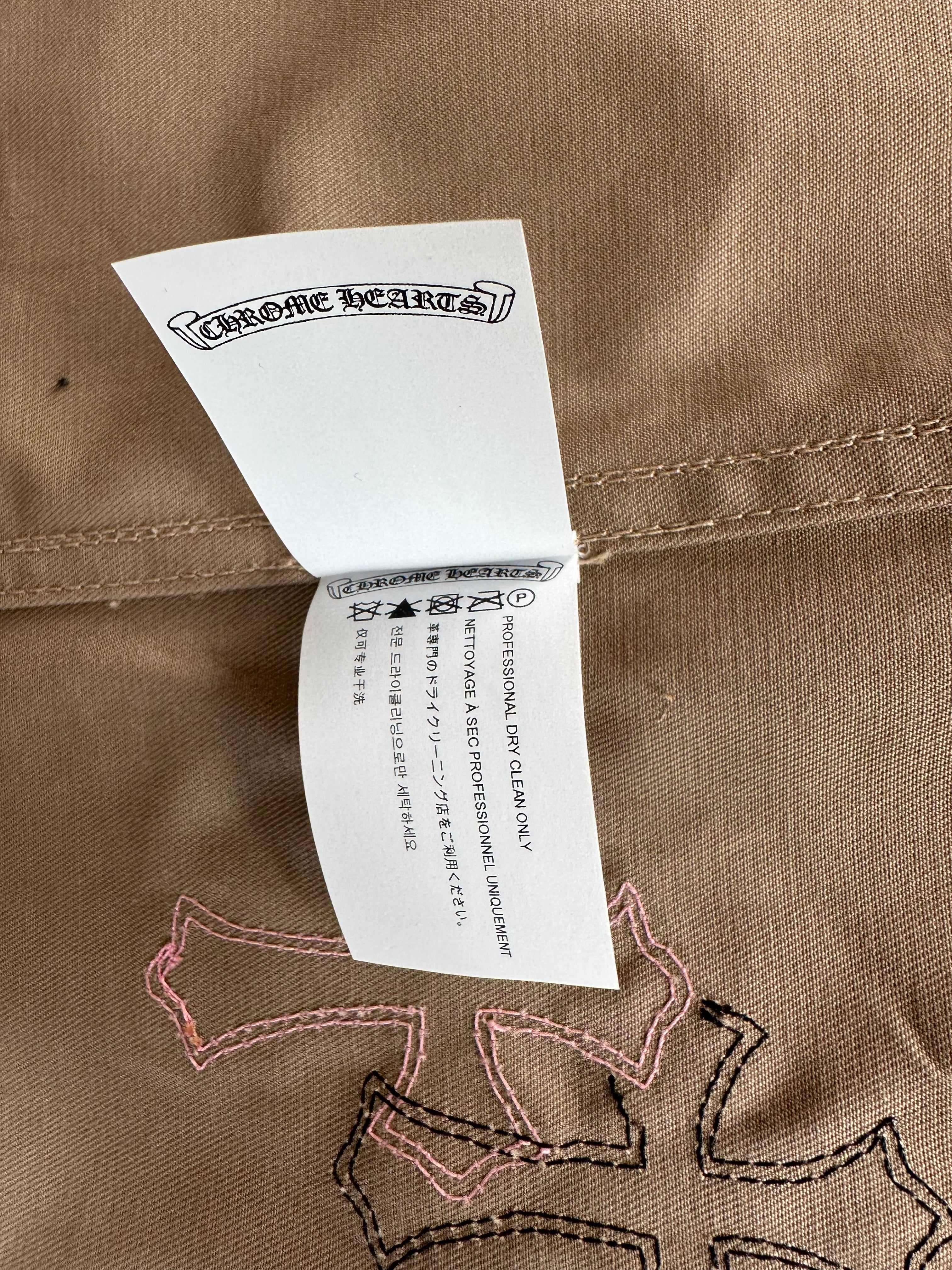 Chrome Hearts Tan Pink & Checkered Cross Patchwork Dog Jacket - Stylish Punk Pet Apparel for Small to Medium Dogs - Perfect for Outdoor Adventures & Fashionable Streetwear