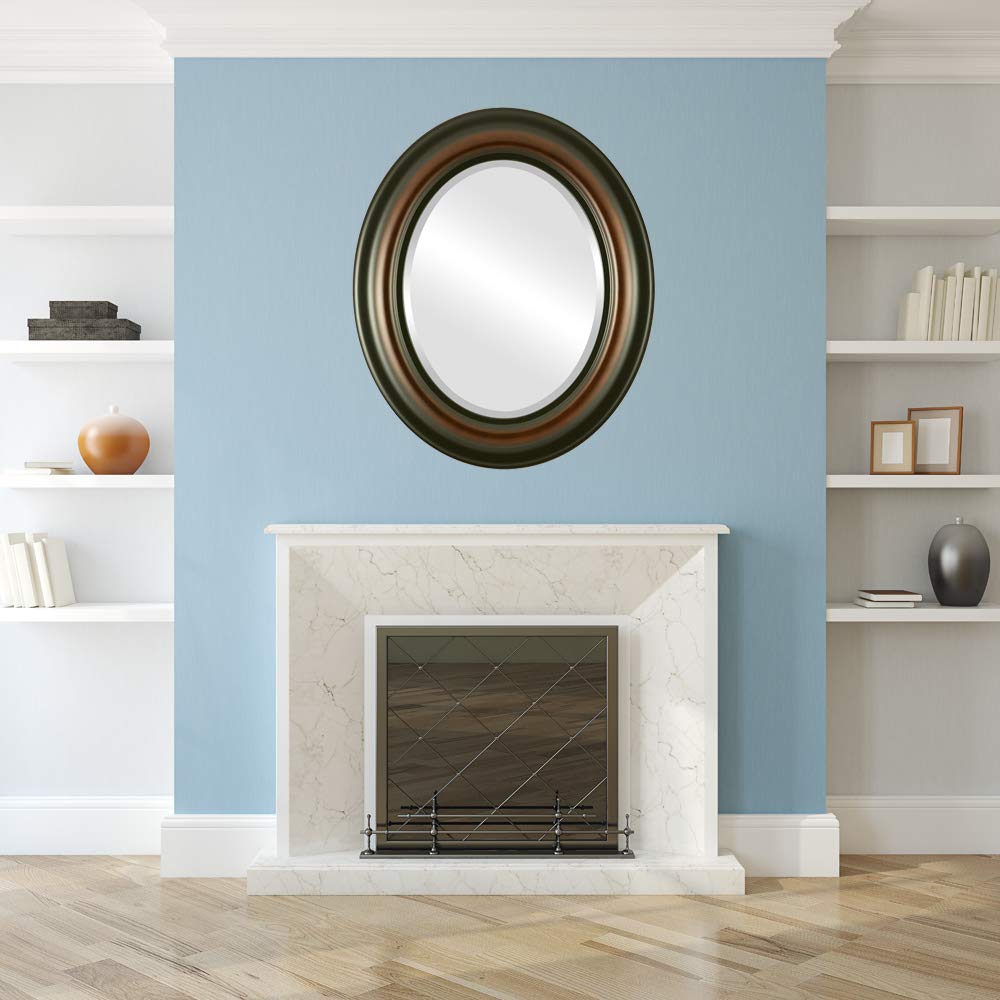 Oval Beveled Wall Mirror - Lancaster Style Walnut Frame - 25x35 Inches - Elegant Home Decor for Living Room, Bedroom & Entryway