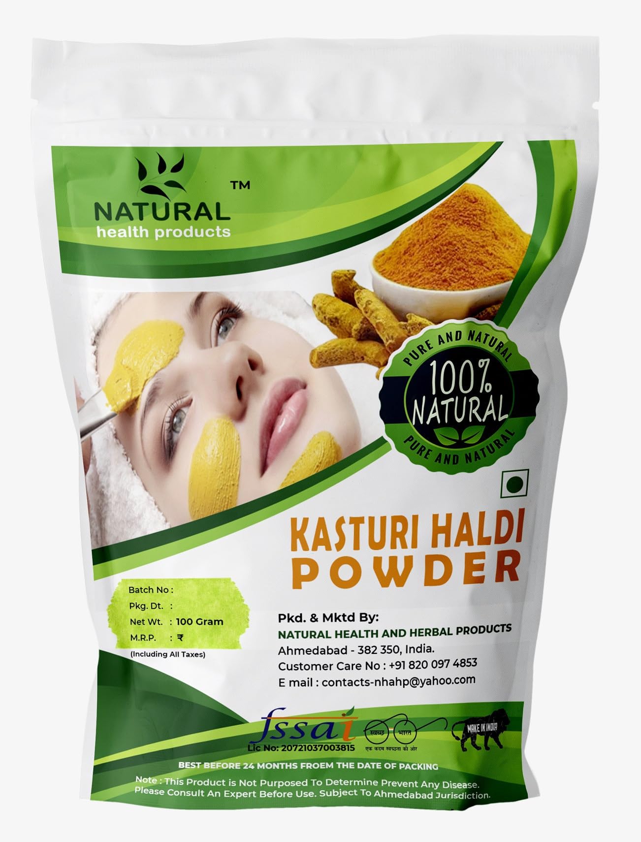 Organic Kasturi Haldi Powder for Face & Body - 100Gm | Natural Skin Whitening, Brightening & Glowing Treatment | Oil Control Facial Scrub | Pure Herbal Beauty Care for Babies & Bridal Prep | Perfect for Daily Skincare & Special Occasion Beauty Rituals