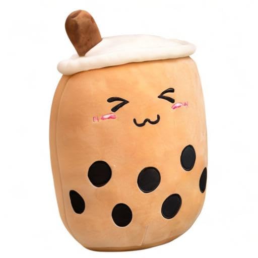Soft Kawaii Boba Tea Plush Pillow - Cute Stuffed Milk Tea Cup Hugging Toy for Kids & Teens (13.7 Inch, Closed Eyes) - Perfect for Bedroom Decor, Anime Lover Gift & Cozy Cuddling