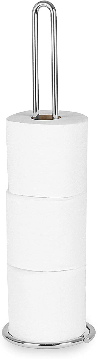 Chrome Toilet Paper Holder with Rounded Design - Durable Metal Bathroom Tissue Roll Stand for Home, Office, or RV - Perfect for Modern and Minimalist Decor