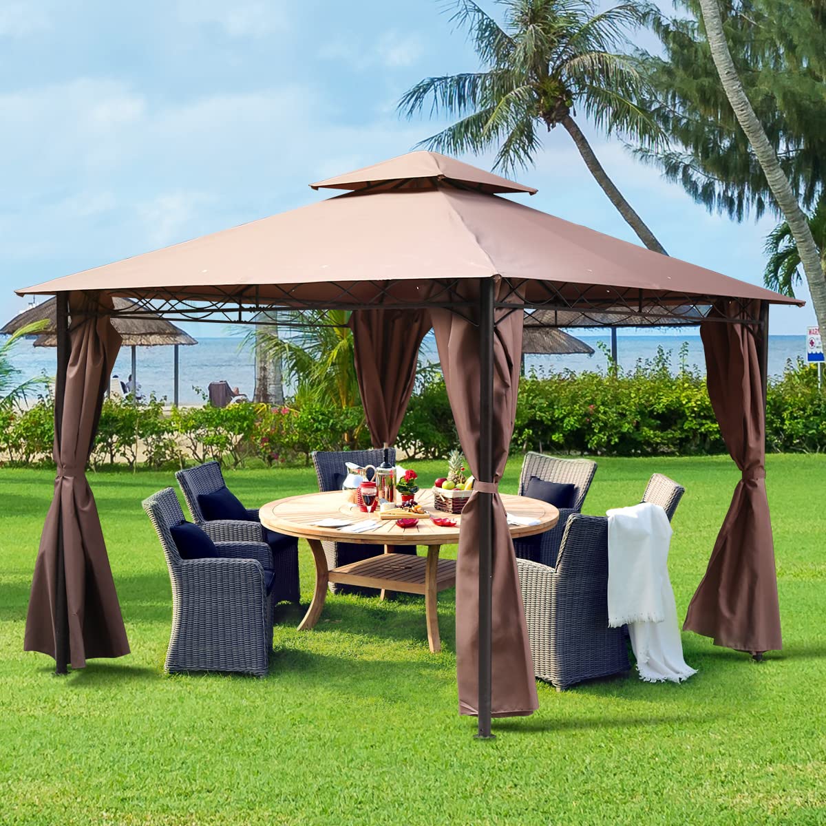Heavy Duty Square Gazebo Canopy Tent with Steel Frame & Waterproof Fabric - 2-Tier Vented Double Roof Design for Patio, Backyard, BBQ & Outdoor Family Gatherings | Perfect for Garden Parties, Picnics & Summer Relaxation