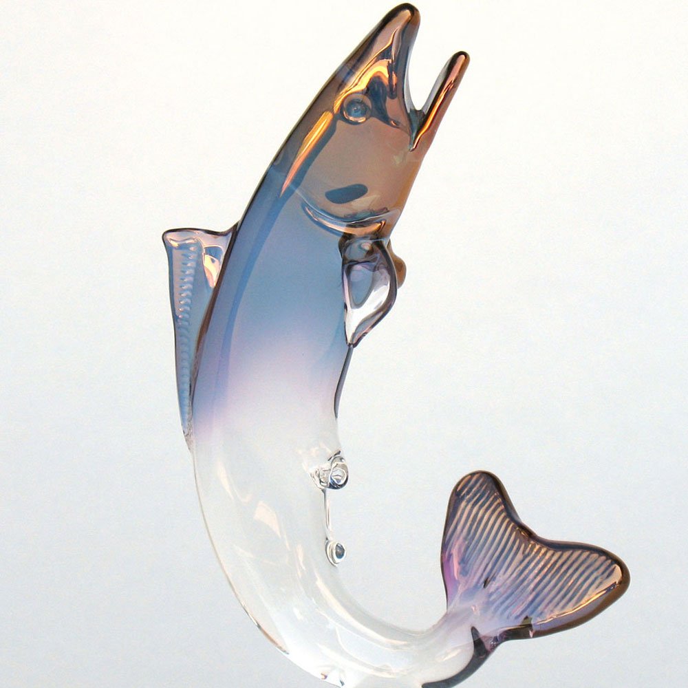 Hand Blown Glass Rainbow Trout Figurine - Realistic Fish Sculpture for Home Decor, Aquarium Enthusiasts & Fishing Lovers - Perfect for Bookshelf, Office Desk or Gift Giving